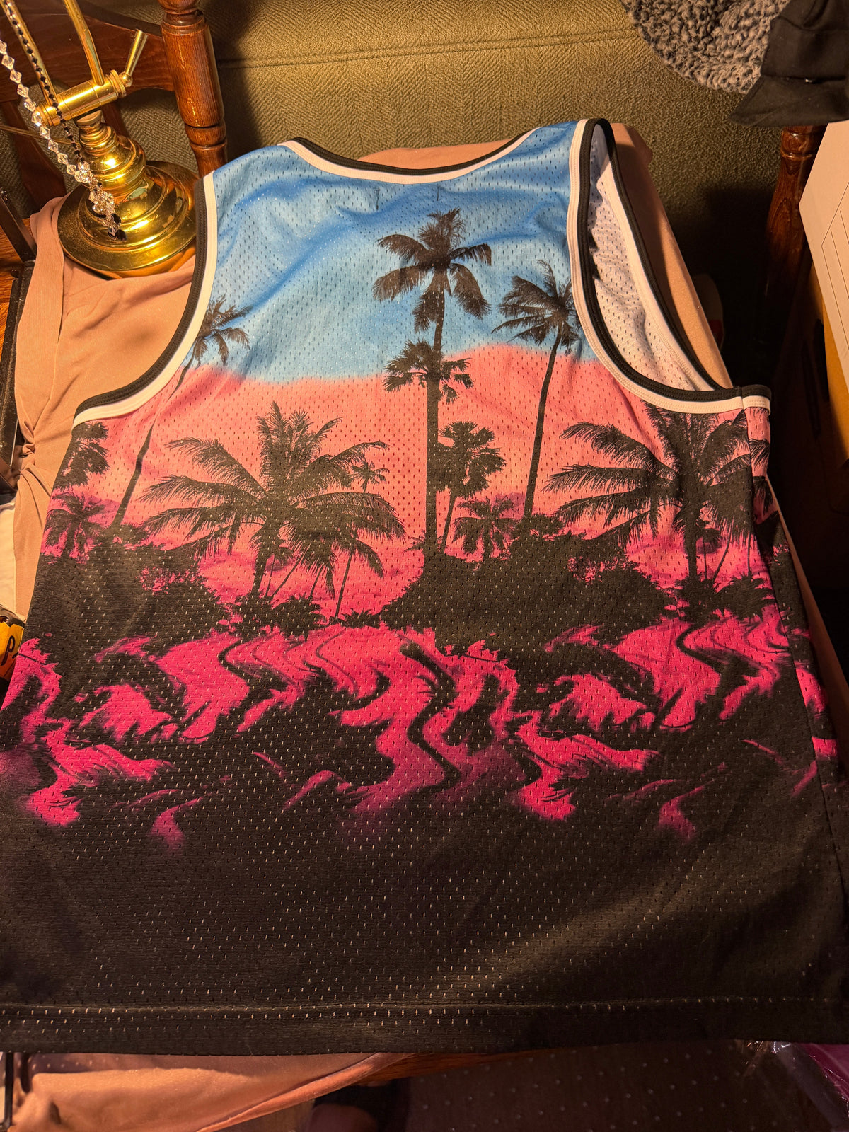 No Boundaries Tropical Sunset Mesh Tank Top