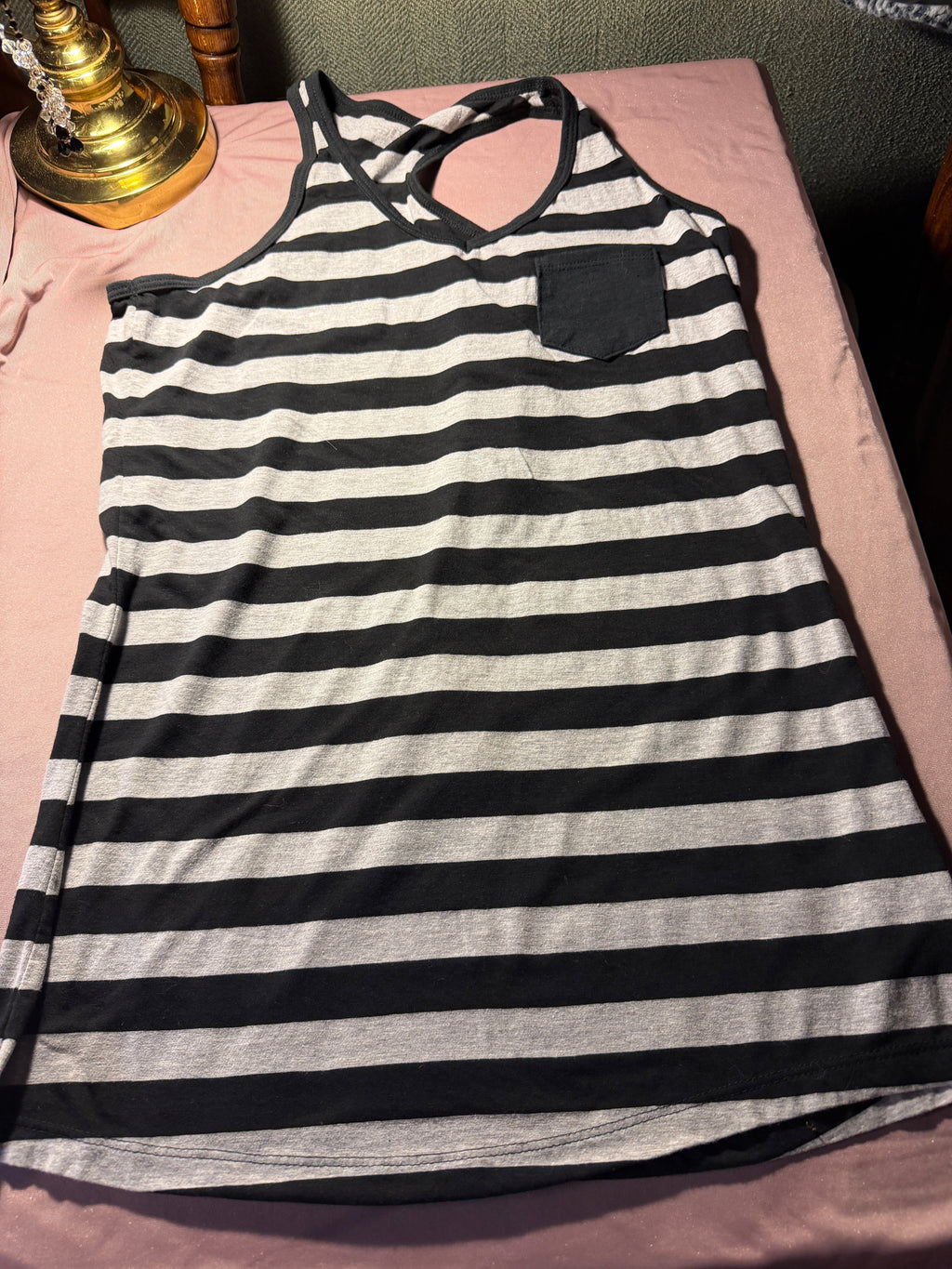 Black & Gray Striped Racerback Tank Top