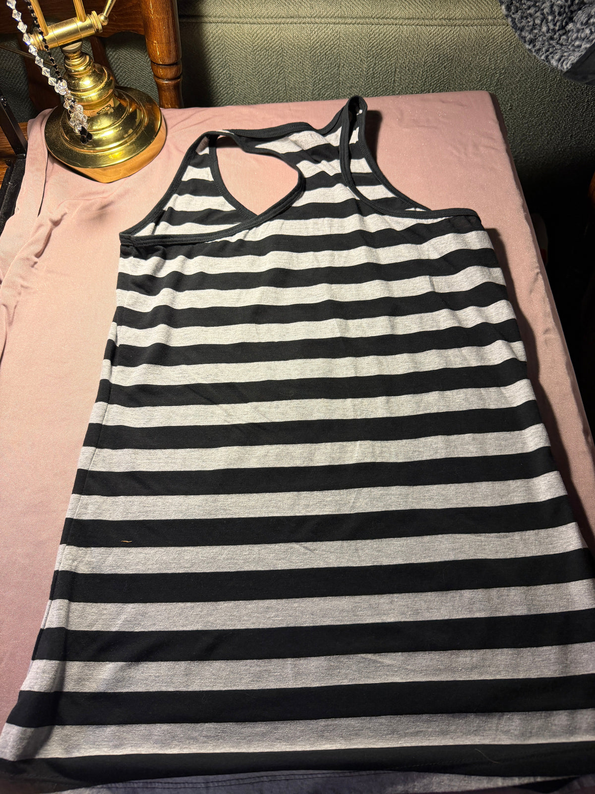 Black & Gray Striped Racerback Tank Top