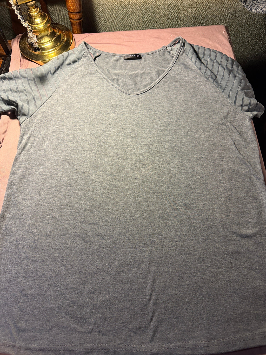 Miholl Gray Textured Shoulder Top – Size L