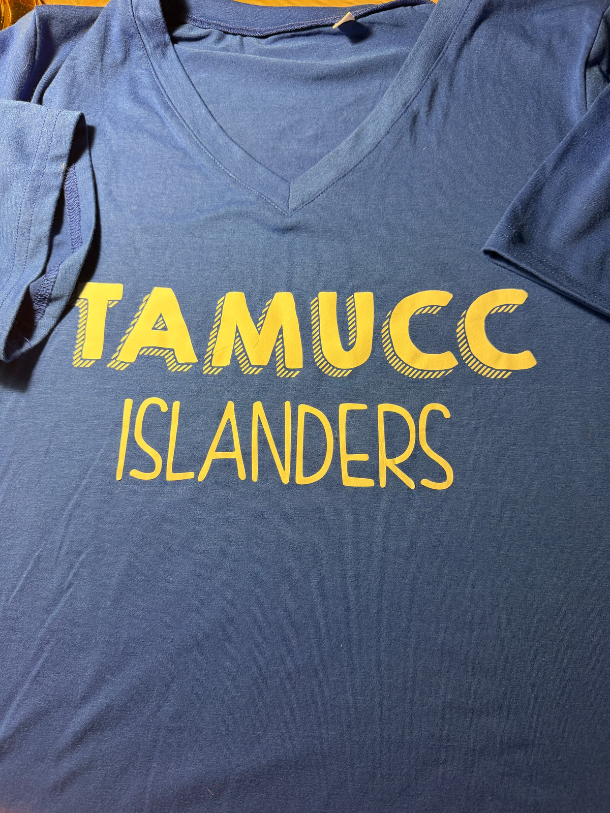 TAMUCC Islanders V-Neck Tee – Blue (Size L)