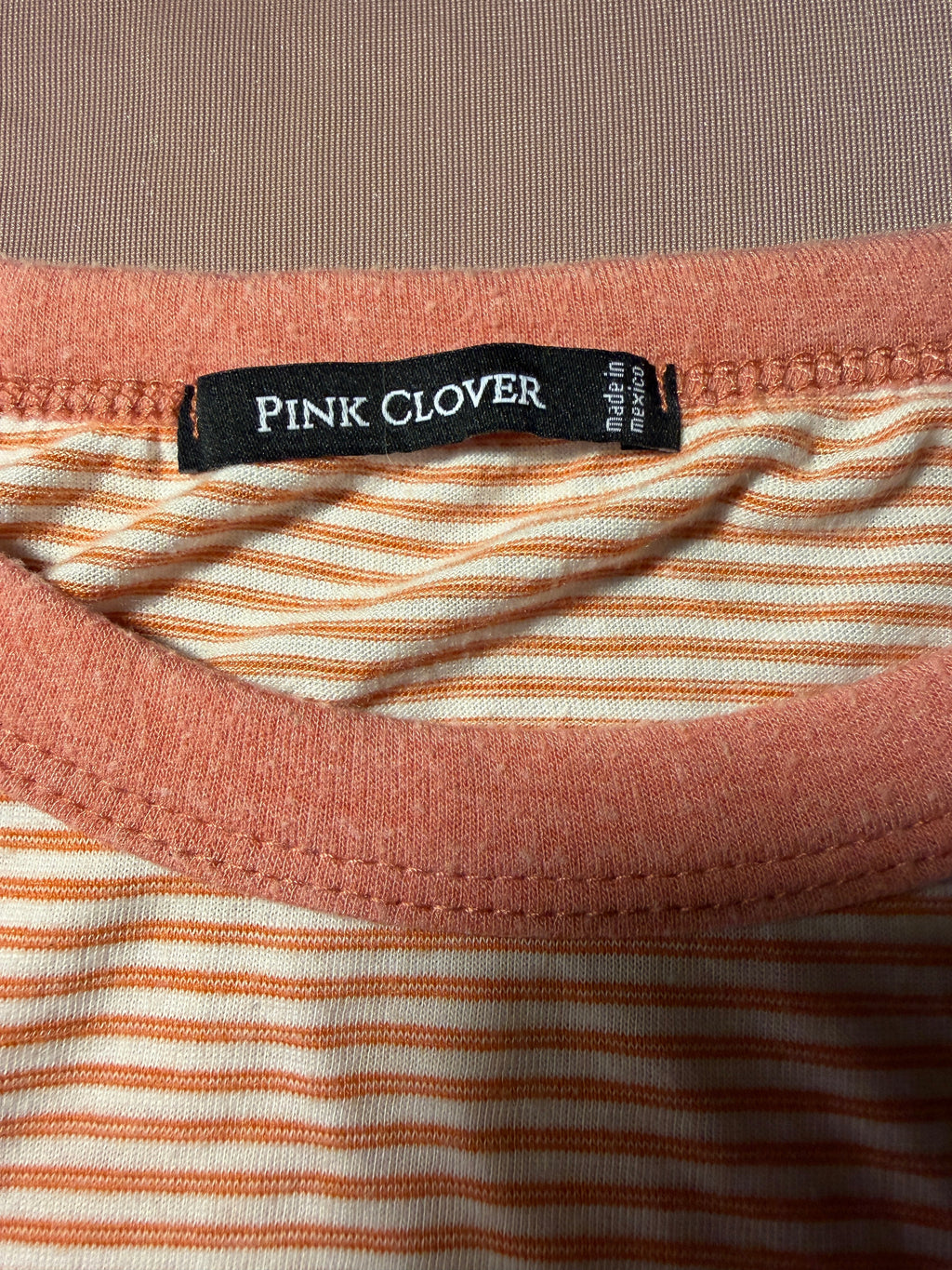 Pink Clover Striped Ringer Tee – Peach/White