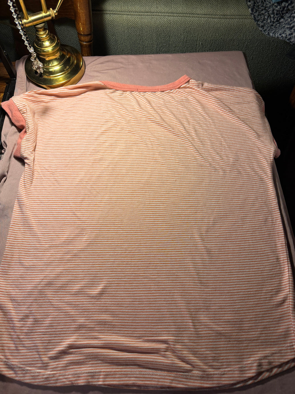 Pink Clover Striped Ringer Tee – Peach/White
