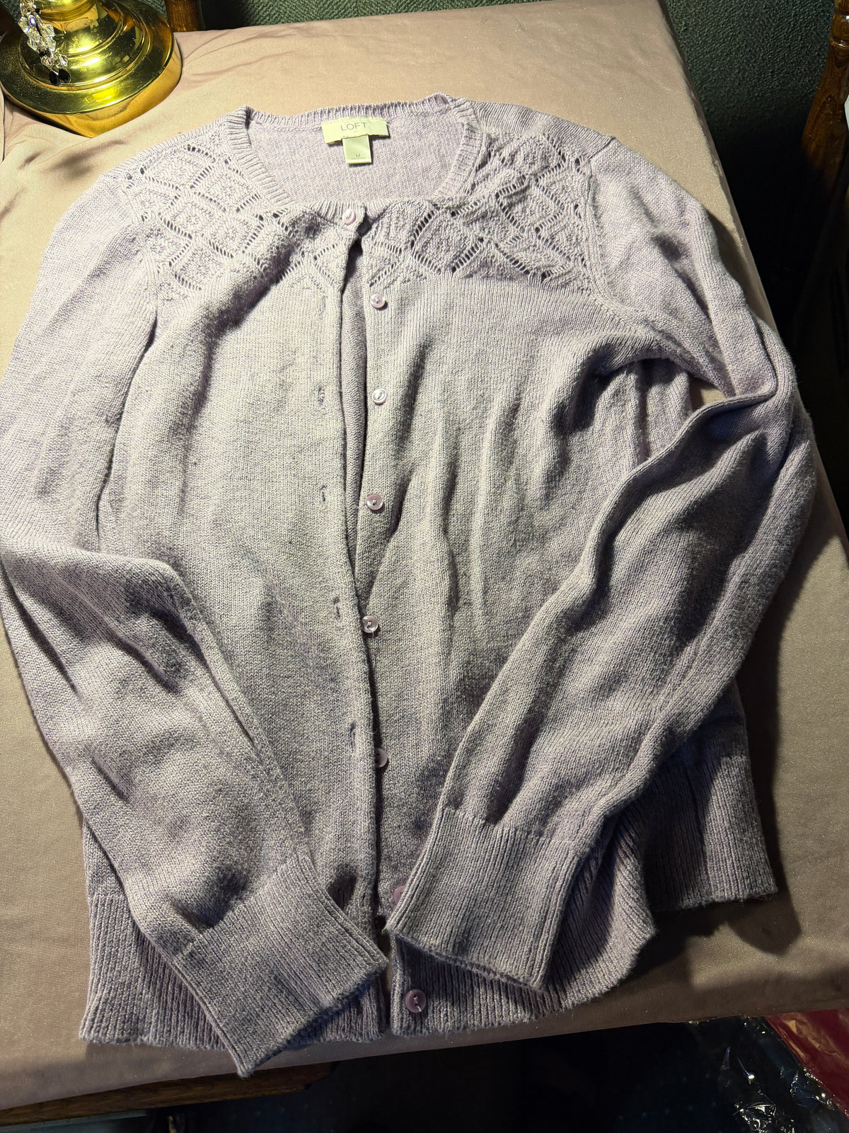 LOFT Lace Yoke Button-Front Cardigan – Size M