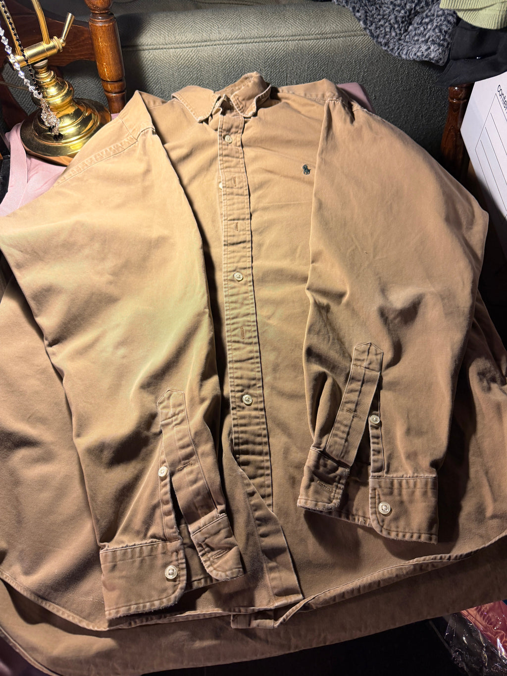 Ralph Lauren Blake Button-Down Shirt – Men's L, Khaki/Tan, 100% Cotton