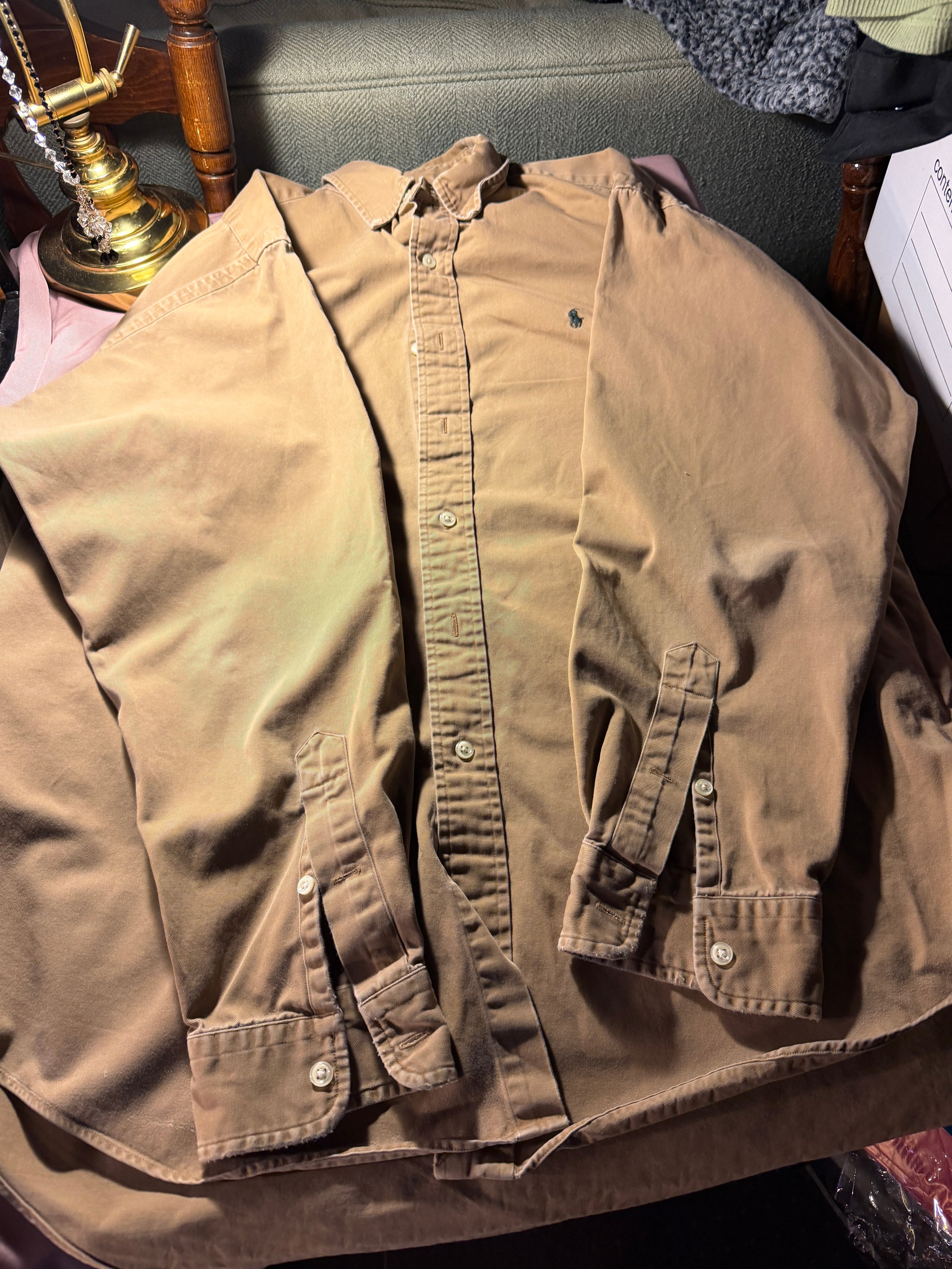 Ralph Lauren Blake Button-Down Shirt – Men's L, Khaki/Tan, 100% Cotton