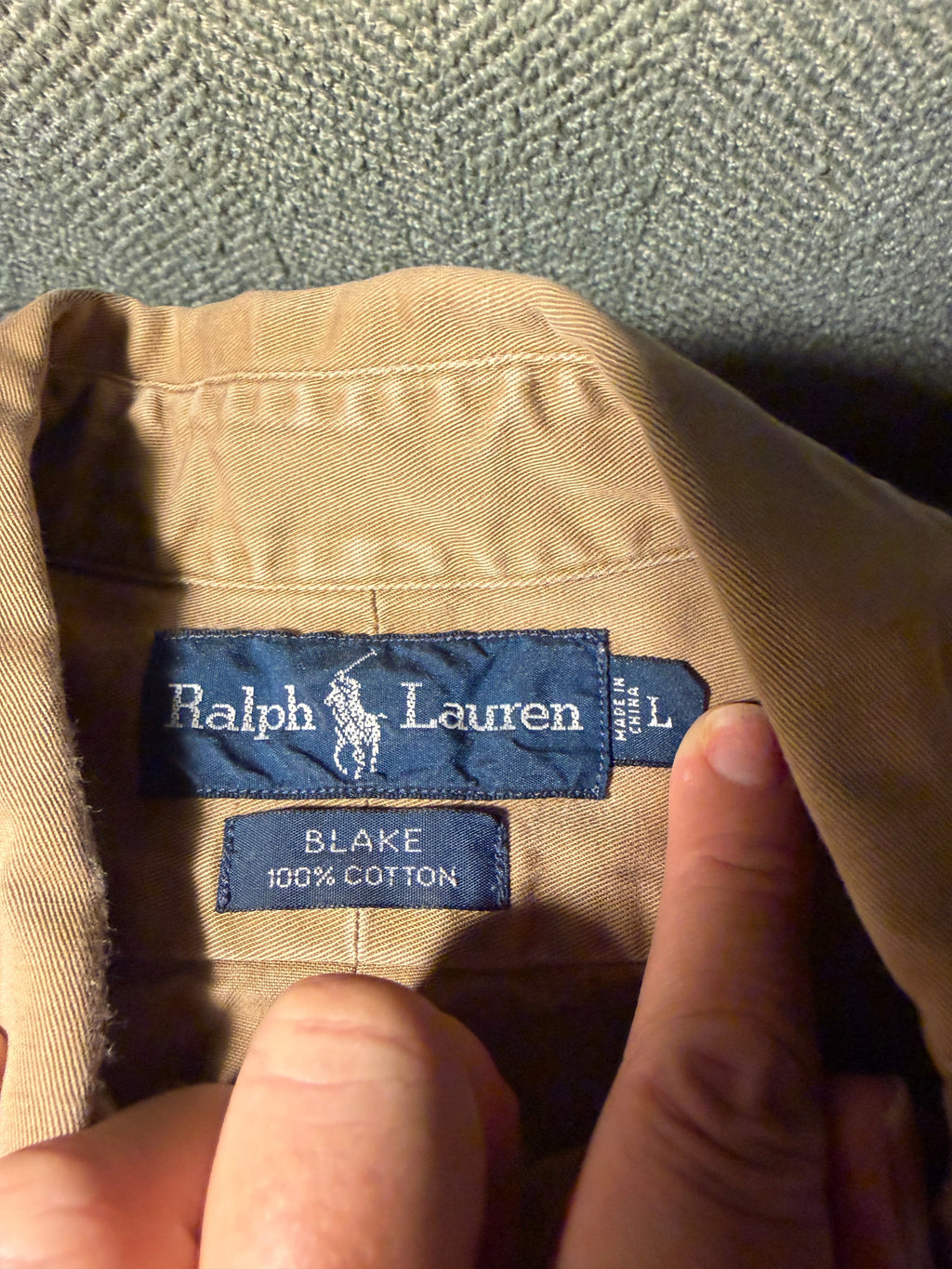 Ralph Lauren Blake Button-Down Shirt – Men's L, Khaki/Tan, 100% Cotton