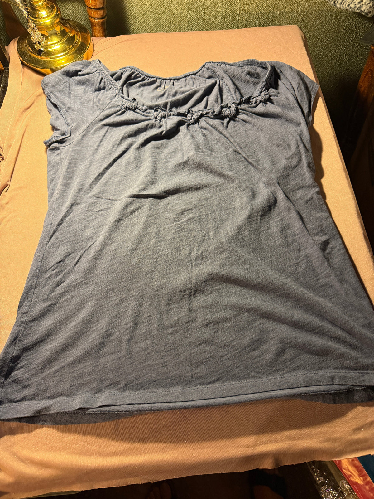 Ann Taylor LOFT Blue Ruched Neckline Top - Size M