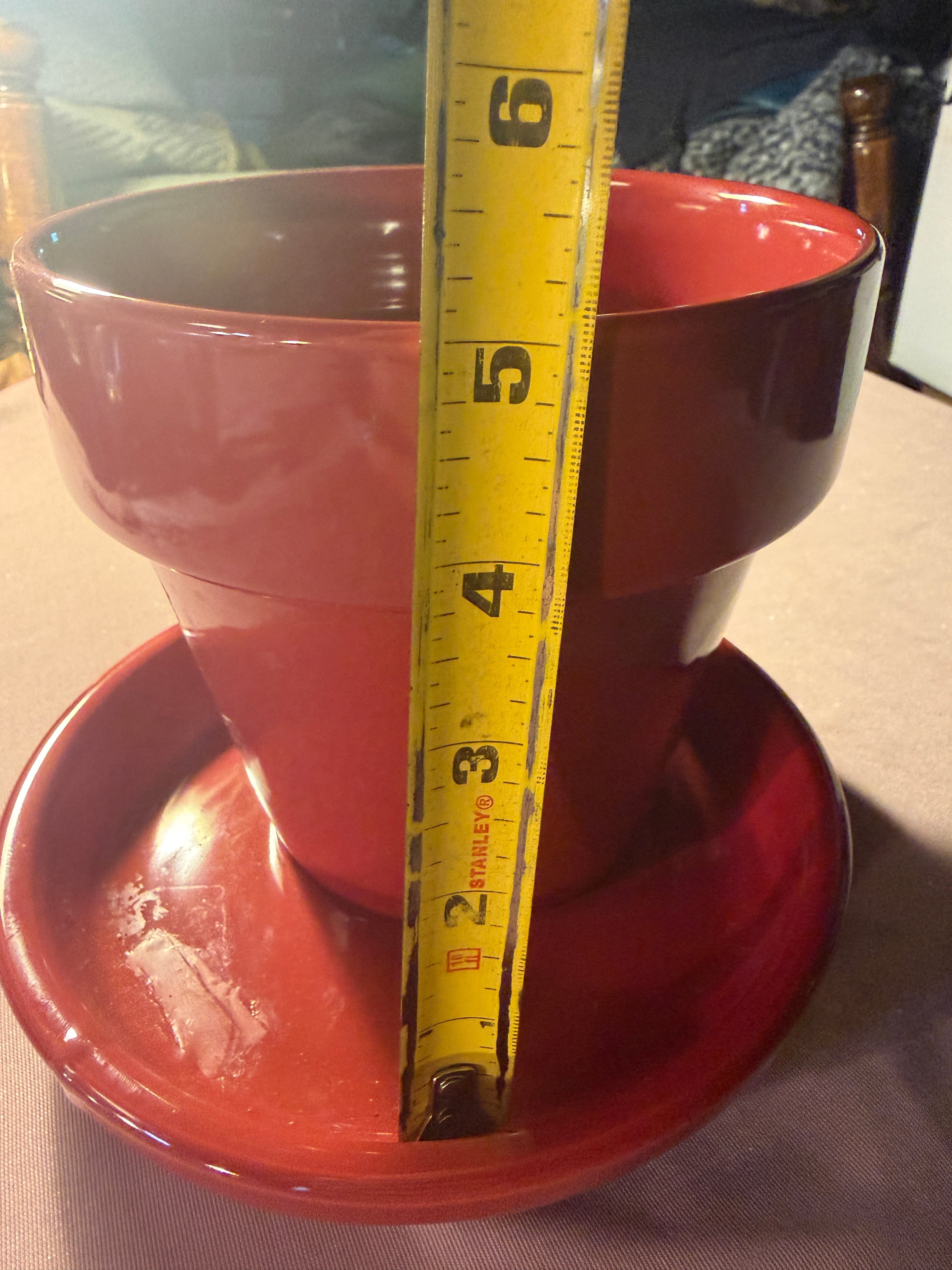 Red Glazed Ceramic Flower Pot with Saucer