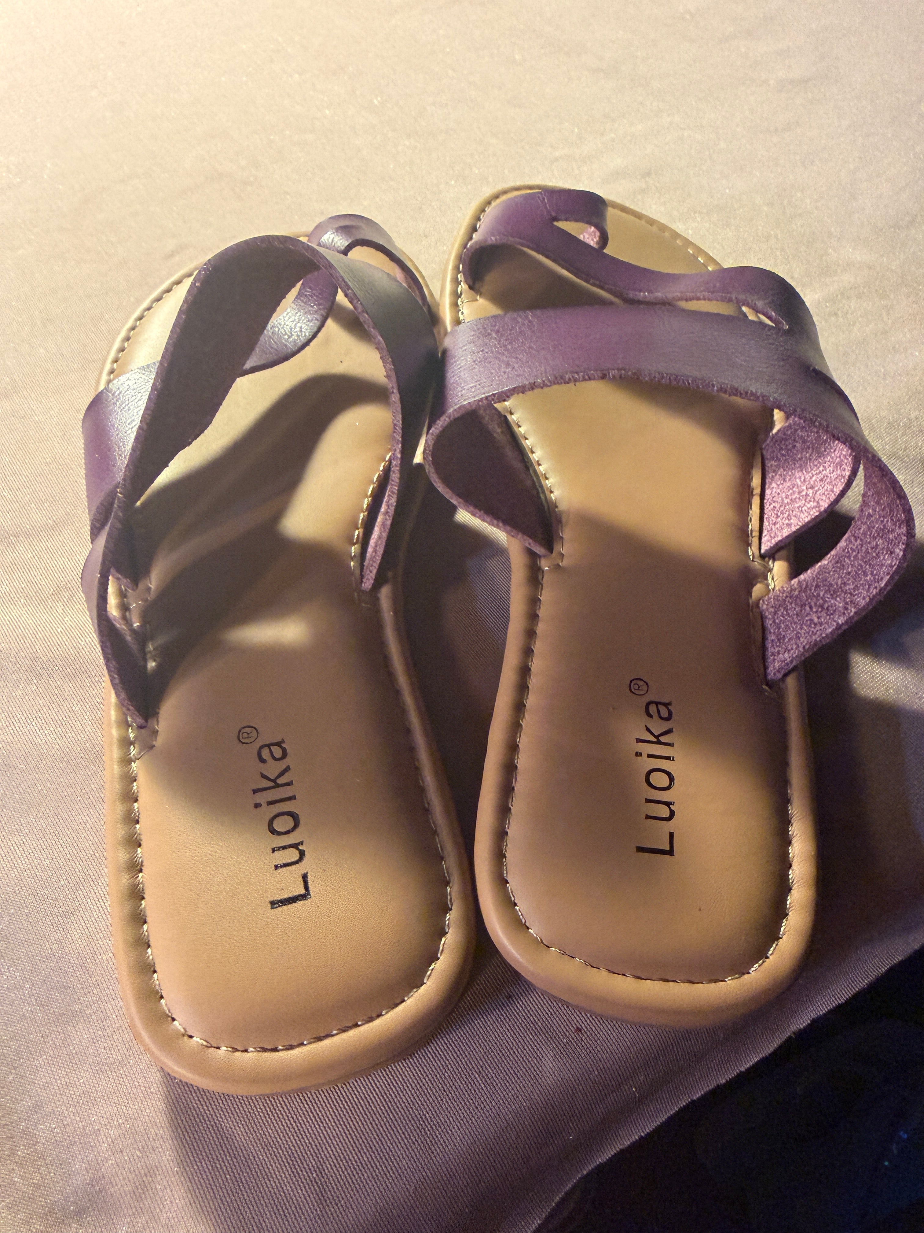 Luoika Purple Metallic Strappy Sandals