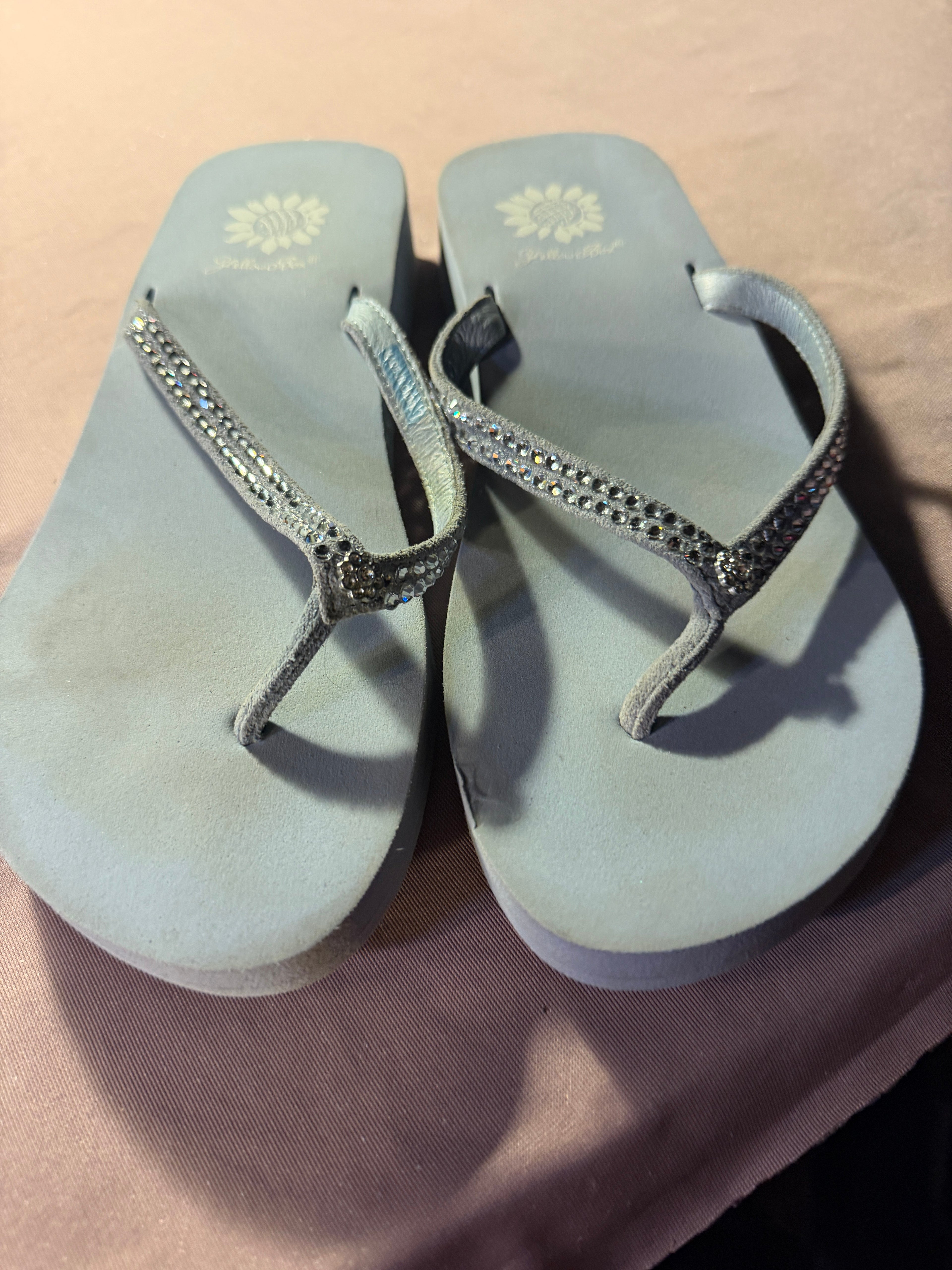 Yellow Box Rhinestone Wedge Flip Flops