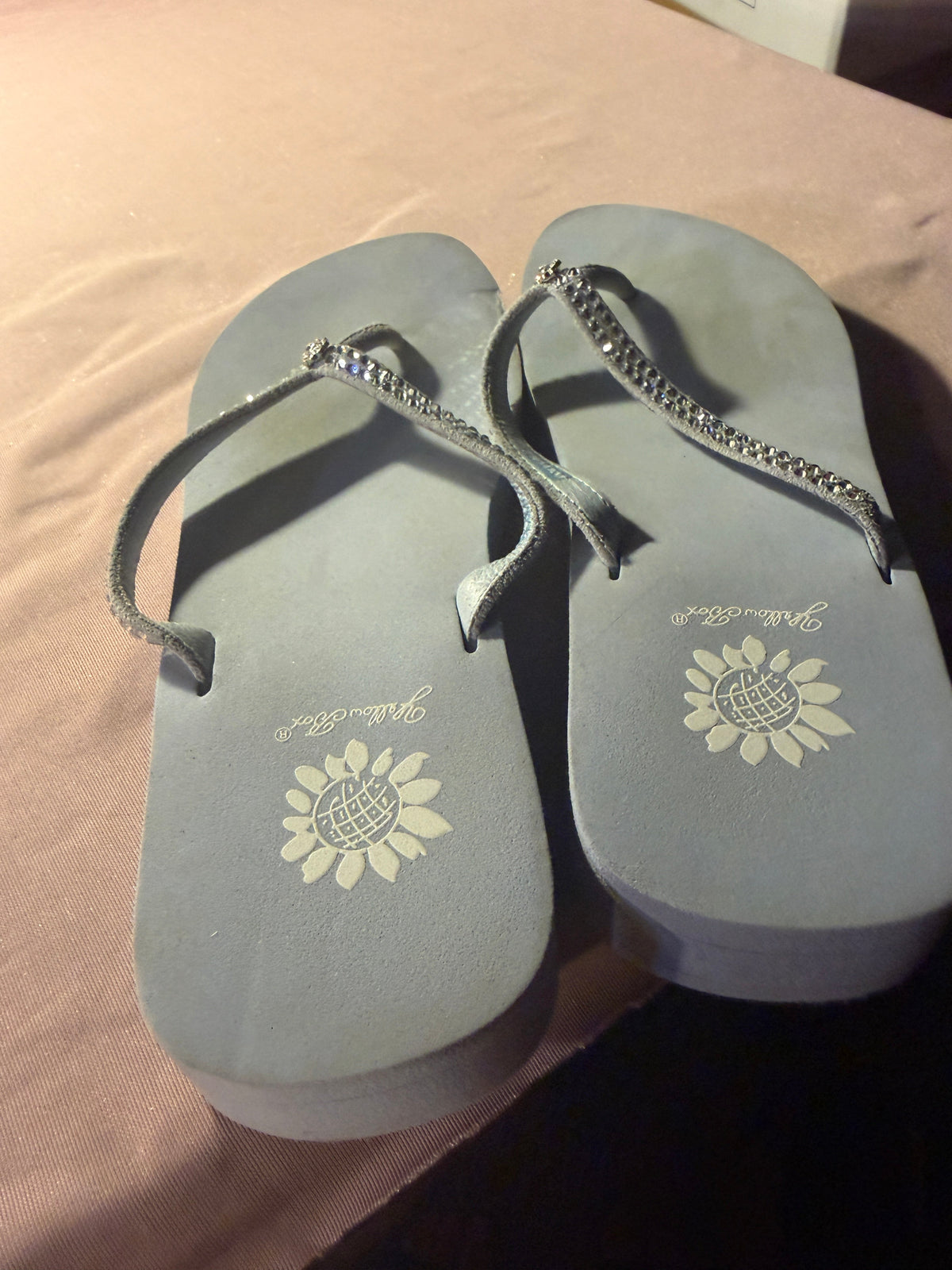 Yellow Box Rhinestone Wedge Flip Flops