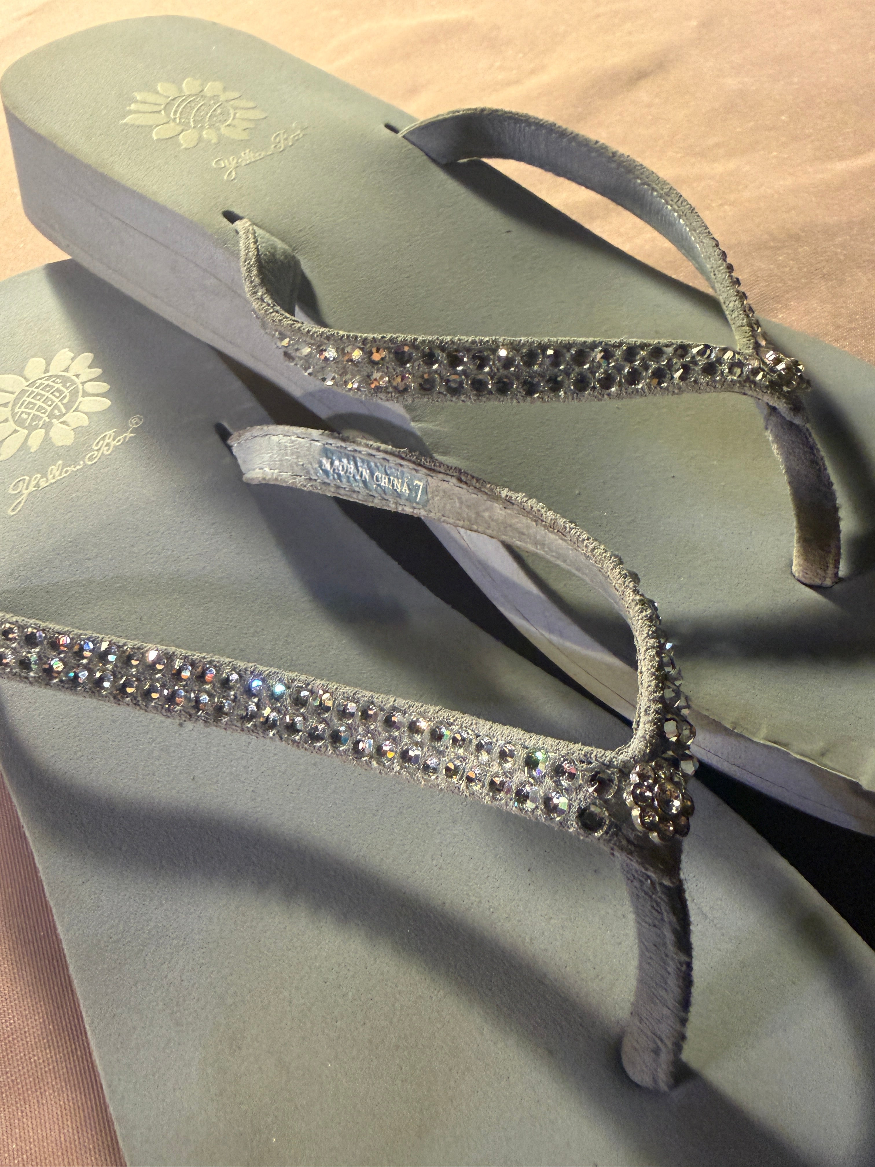 Yellow Box Rhinestone Wedge Flip Flops