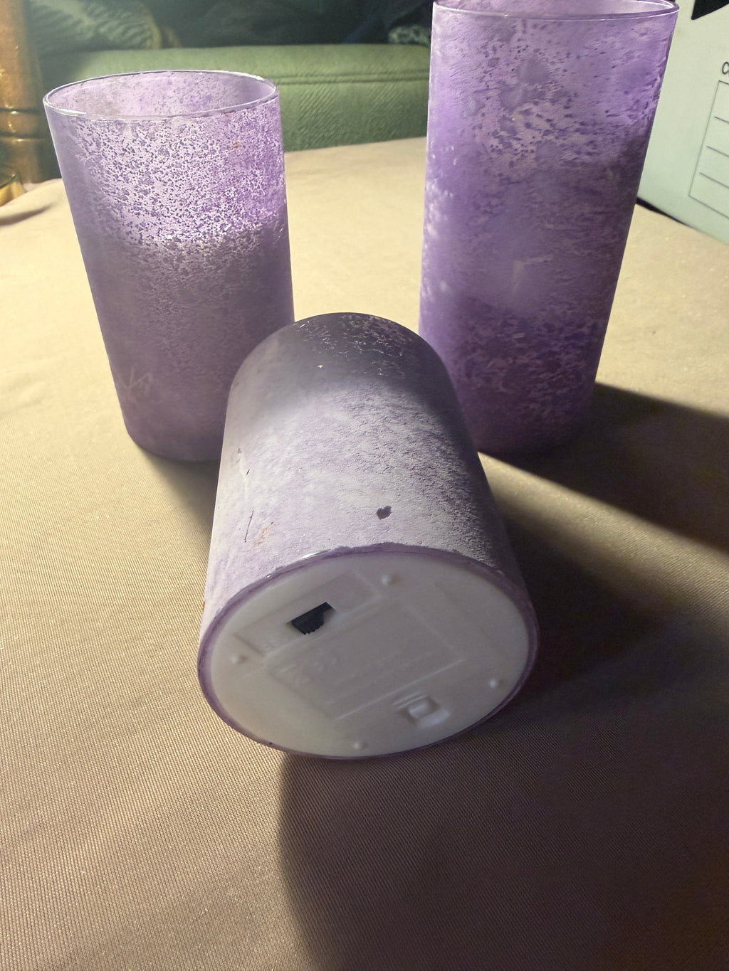 Purple Frosted Glass Candle Set of 3