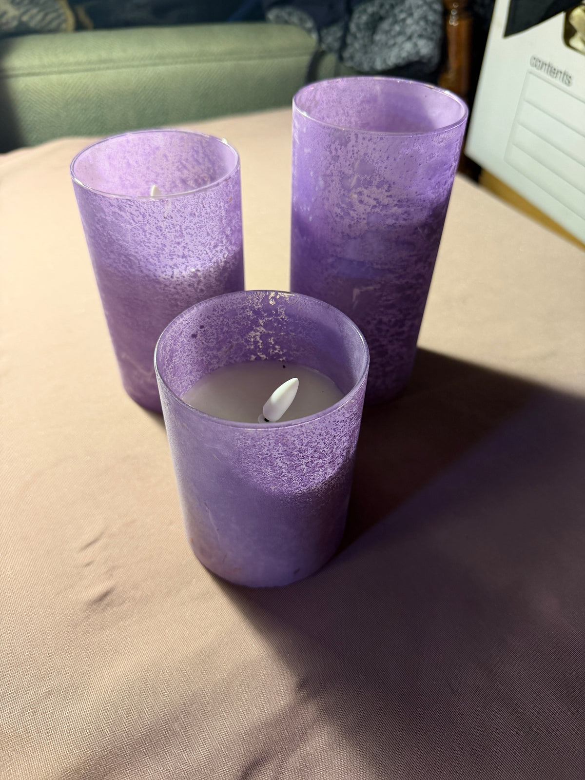 Purple Frosted Glass Candle Set of 3