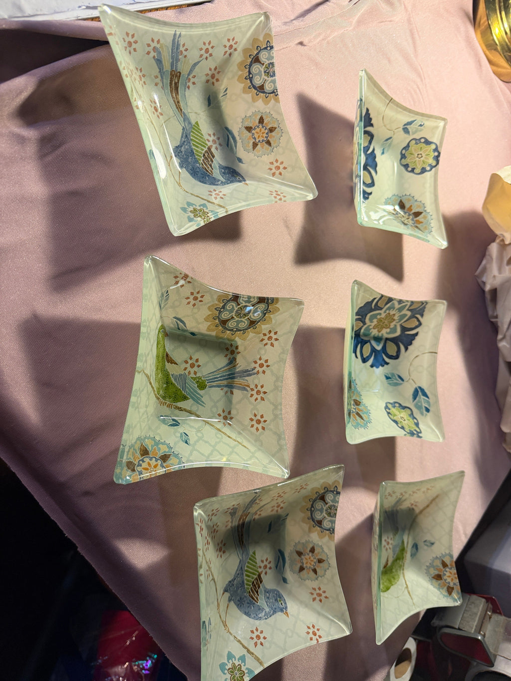 Botanical Bird Glass Trinket Dishes – Set of 6