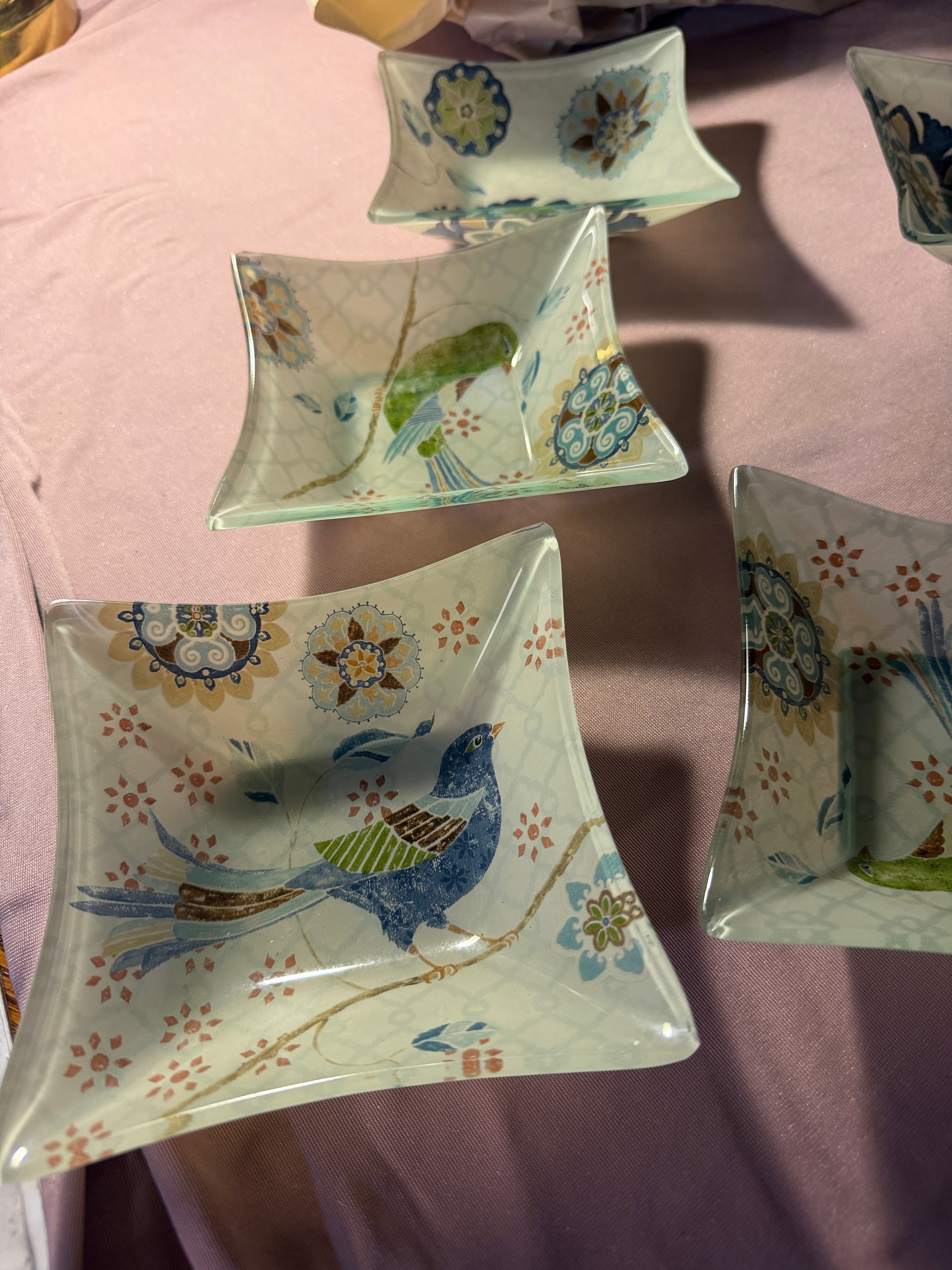 Botanical Bird Glass Trinket Dishes – Set of 6