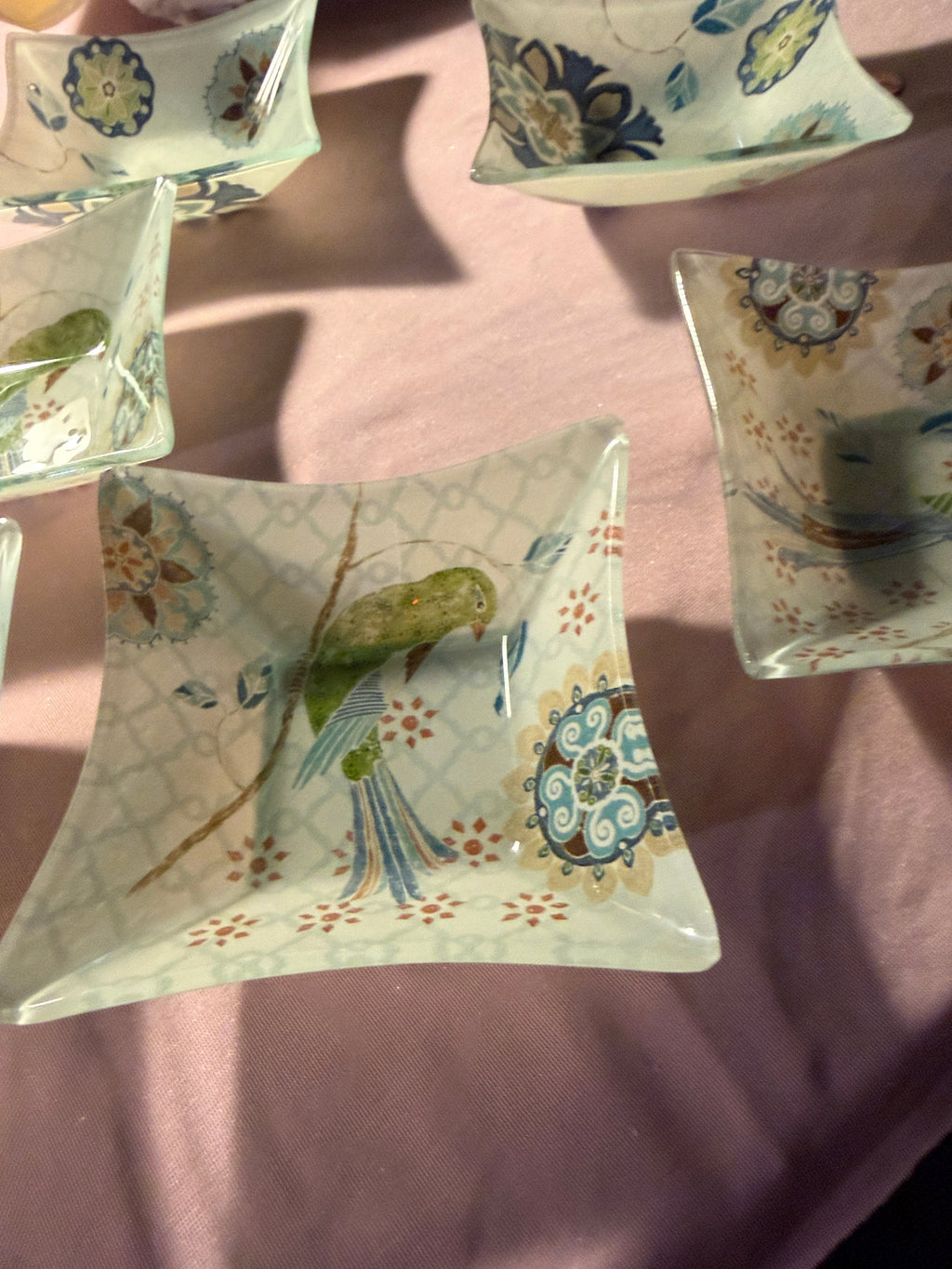 Botanical Bird Glass Trinket Dishes – Set of 6