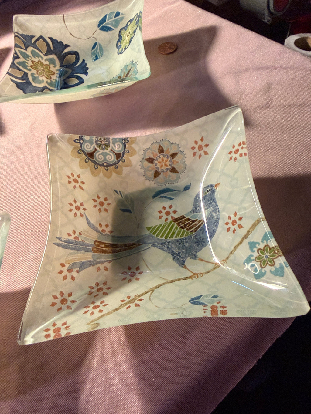 Botanical Bird Glass Trinket Dishes – Set of 6