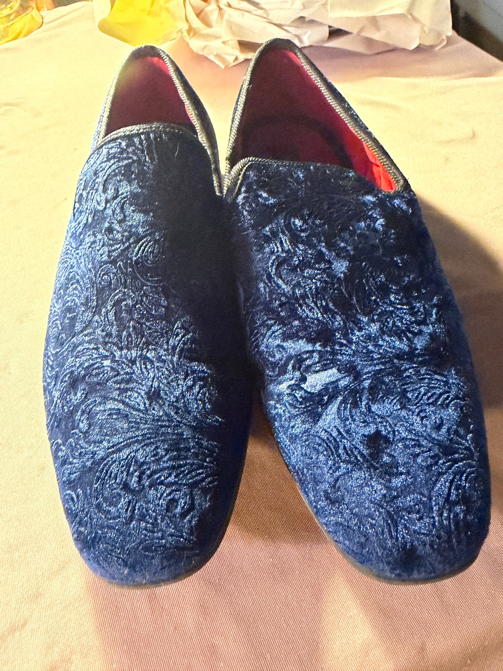 La Milano Blue Velvet Embossed Loafers
