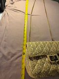 Woven Raffia Flap Bag with Gold Chain Strap
