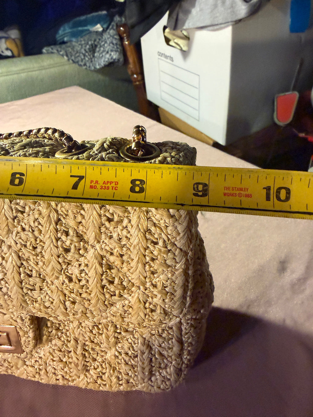 Woven Raffia Flap Bag with Gold Chain Strap