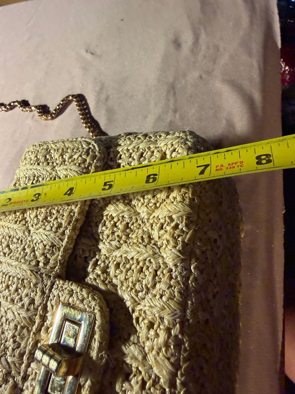 Woven Raffia Flap Bag with Gold Chain Strap