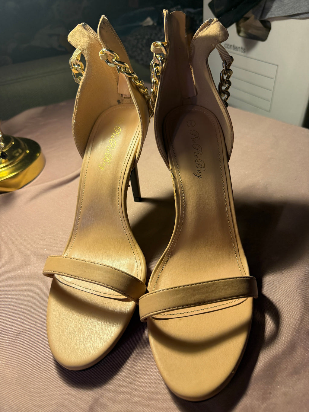 Nude Chain-Strap Stiletto Heels