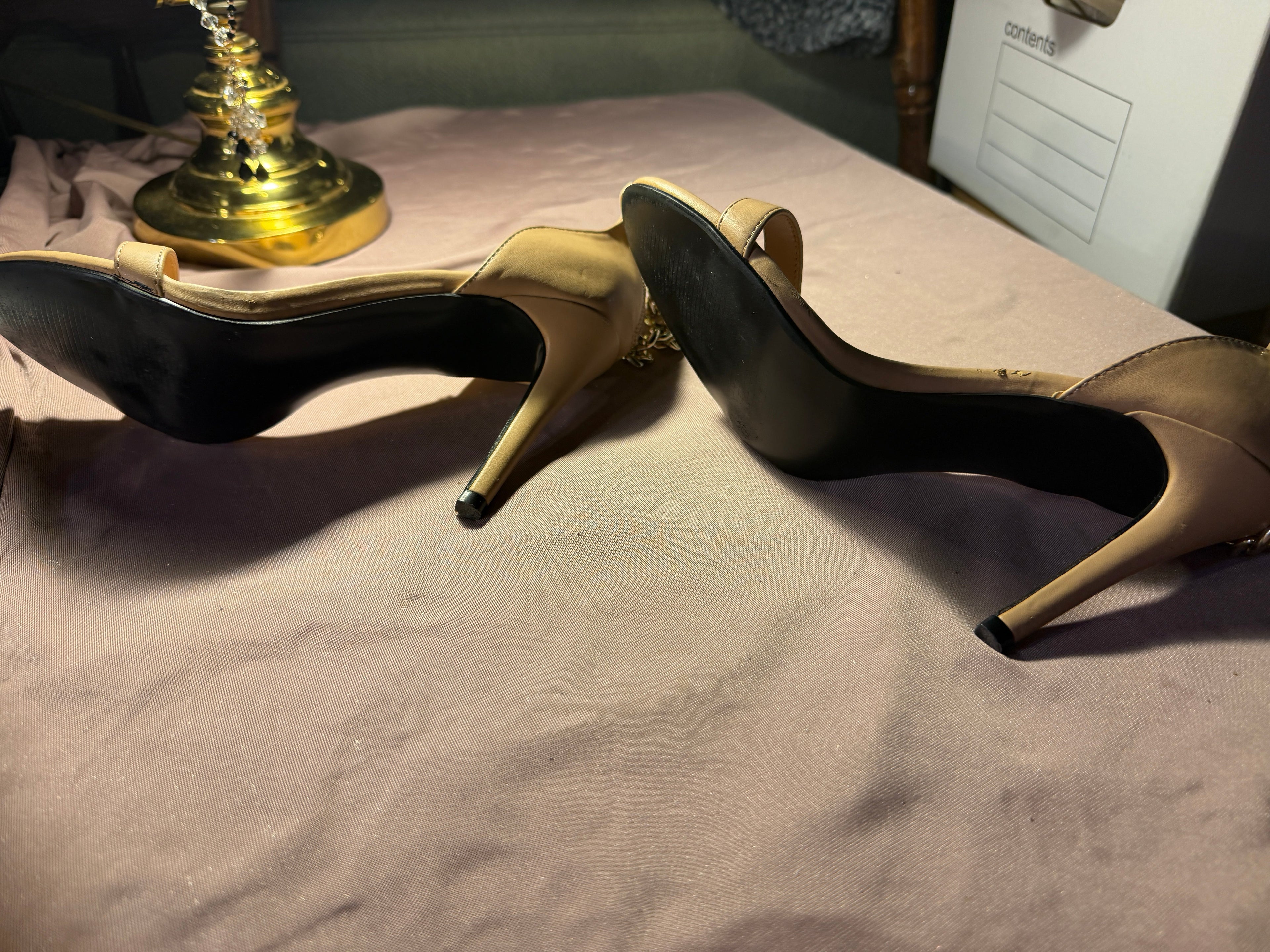 Nude Chain-Strap Stiletto Heels