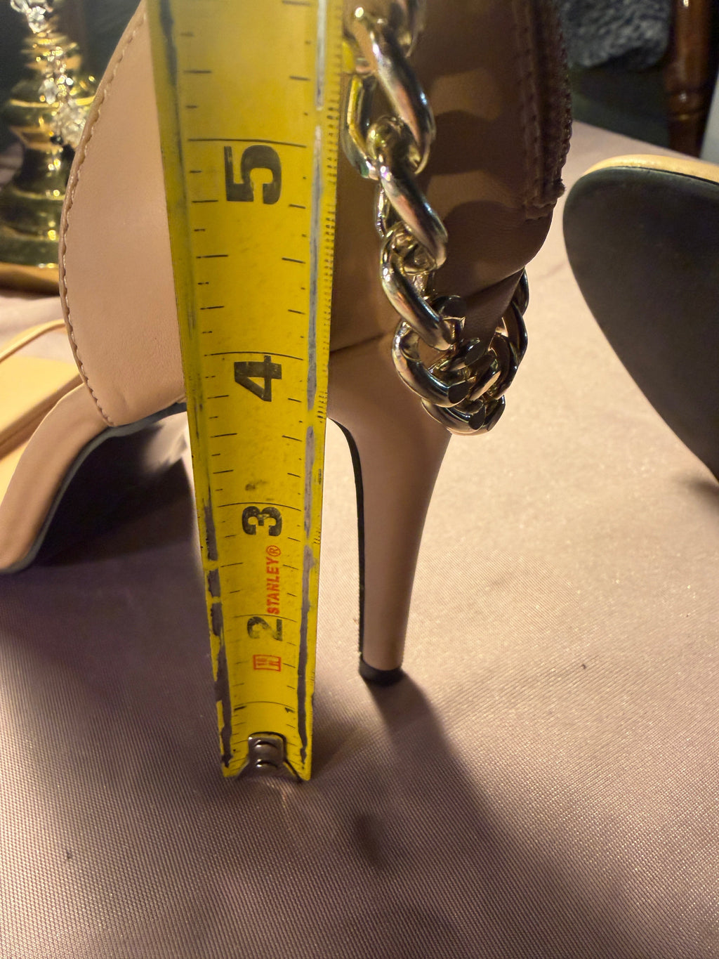 Nude Chain-Strap Stiletto Heels