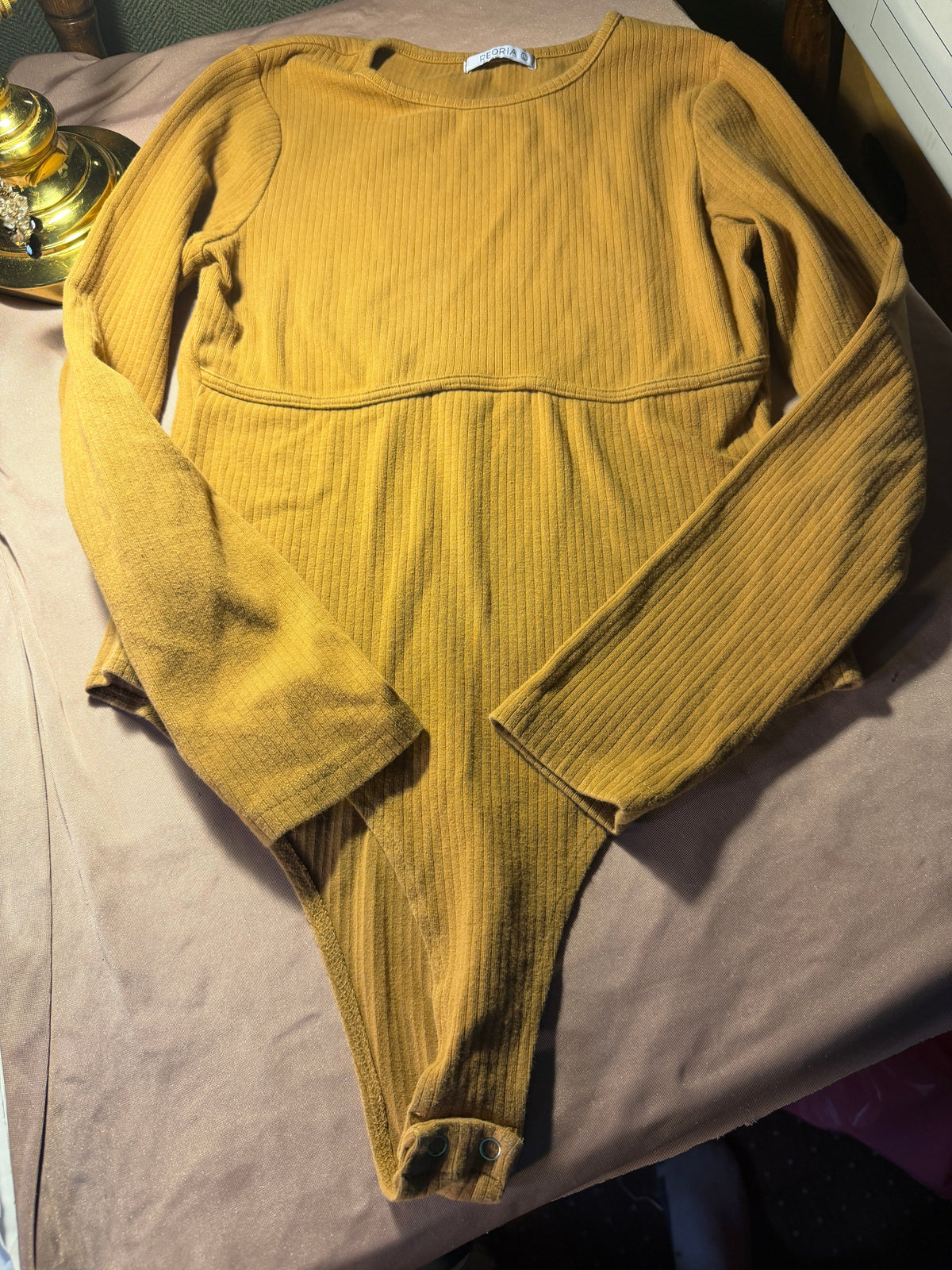 Reoria Mustard Ribbed Long Sleeve Bodysuit