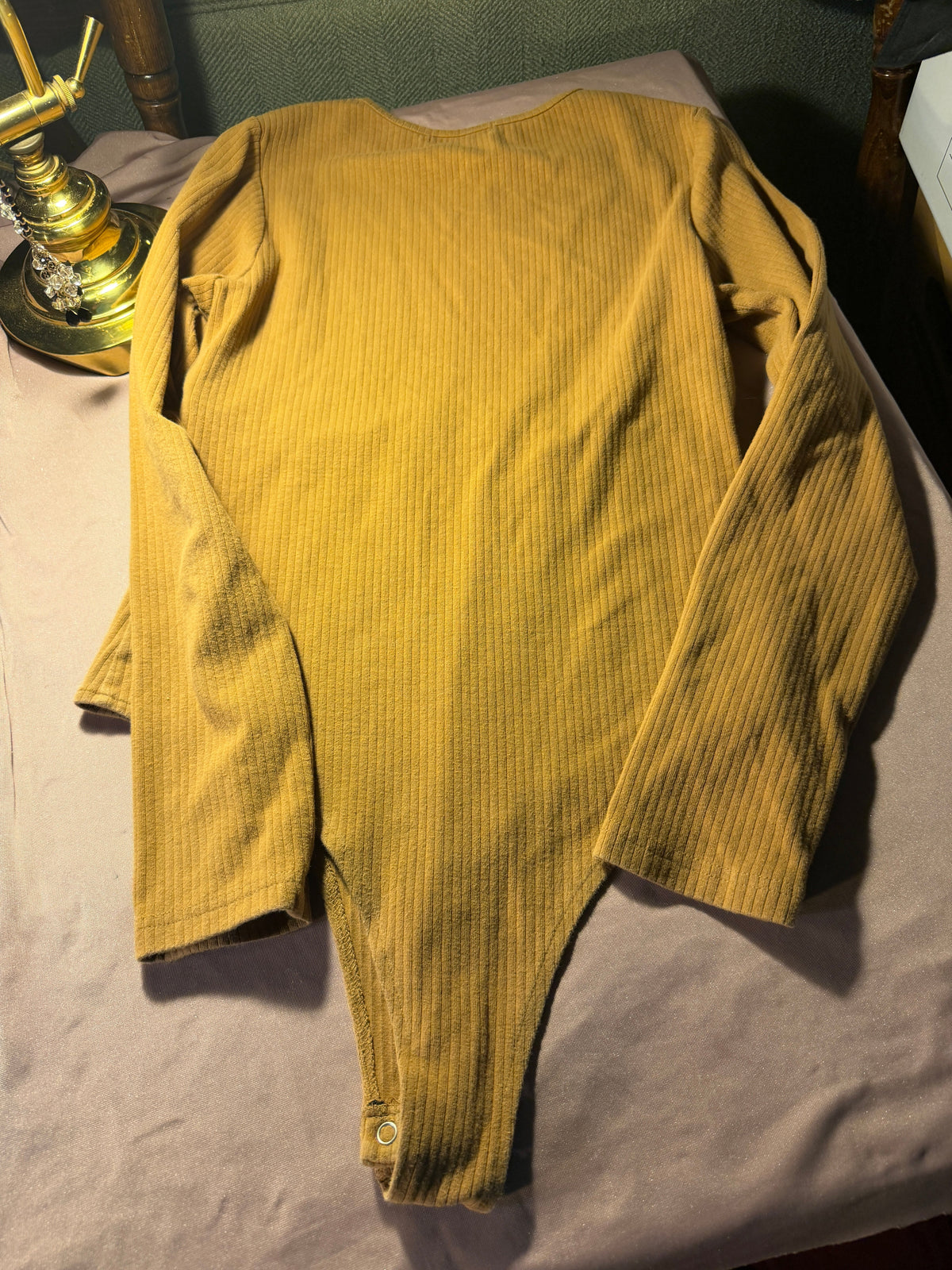 Reoria Mustard Ribbed Long Sleeve Bodysuit