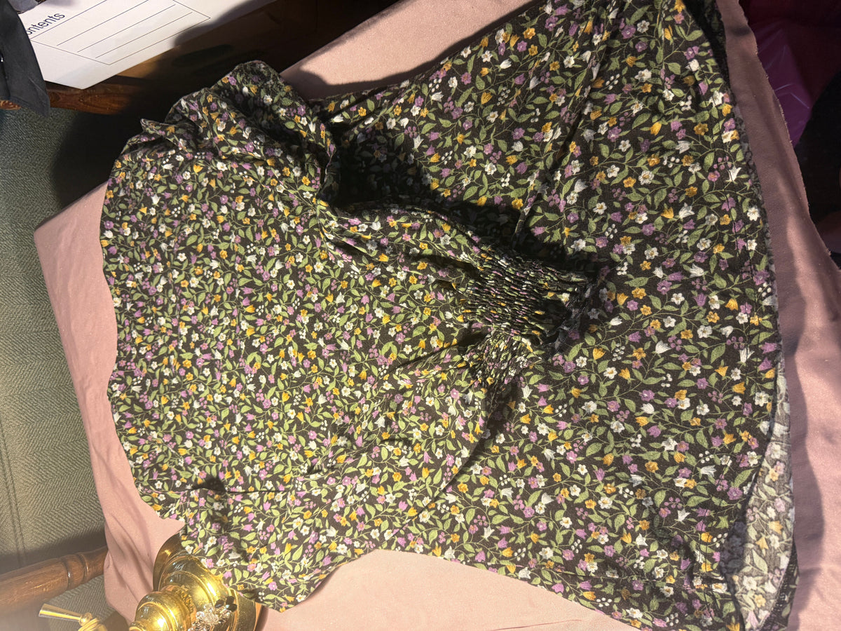 Ditsy Floral Smocked Waist Long Sleeve Blouse - Size M