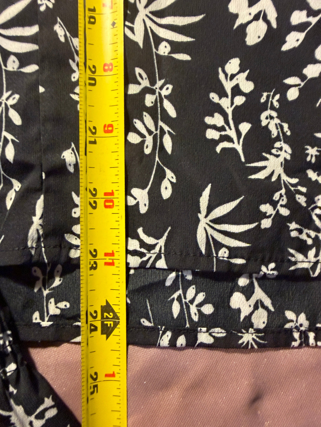 Black & White Botanical Print Smocked Waist Blouse with Ruffle Neck