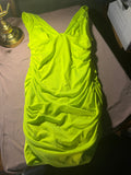 Neon Yellow-Green Ruched Mini Dress – Size L