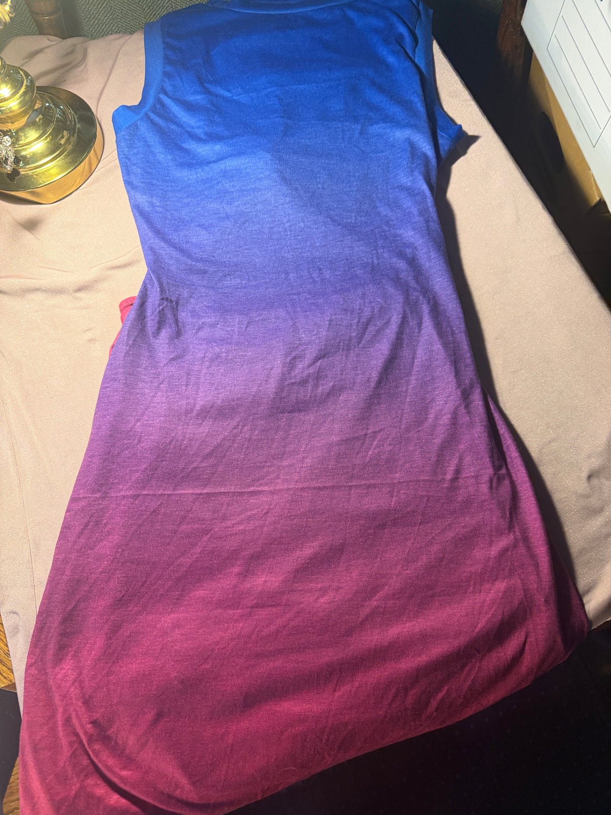 Blue to Pink Ombre Twist-Front Midi Dress – Size M