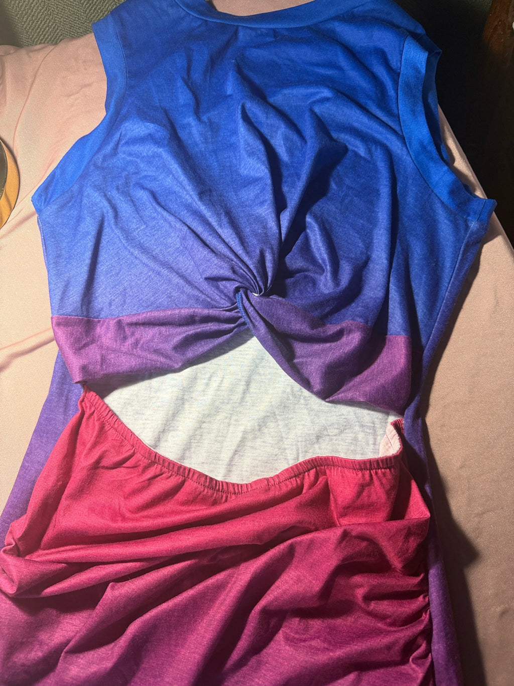 Blue to Pink Ombre Twist-Front Midi Dress – Size M