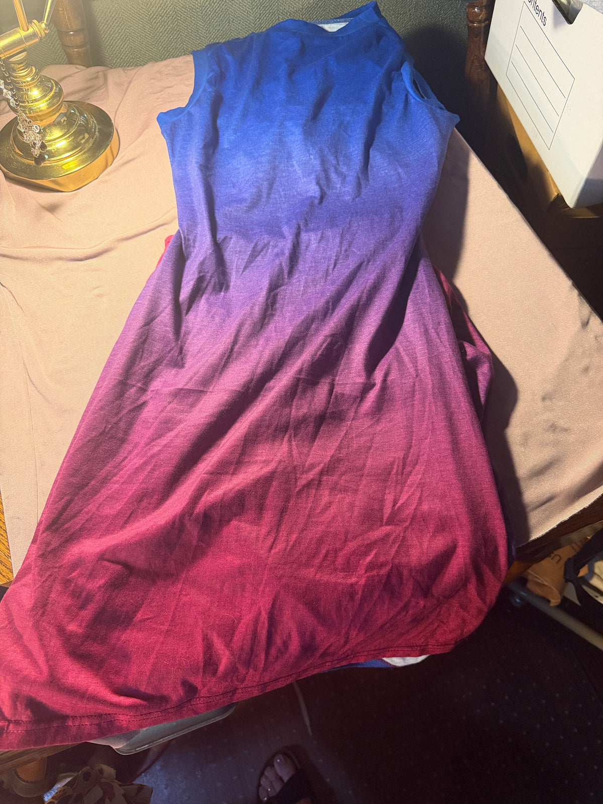 Blue to Pink Ombre Twist-Front Midi Dress – Size M