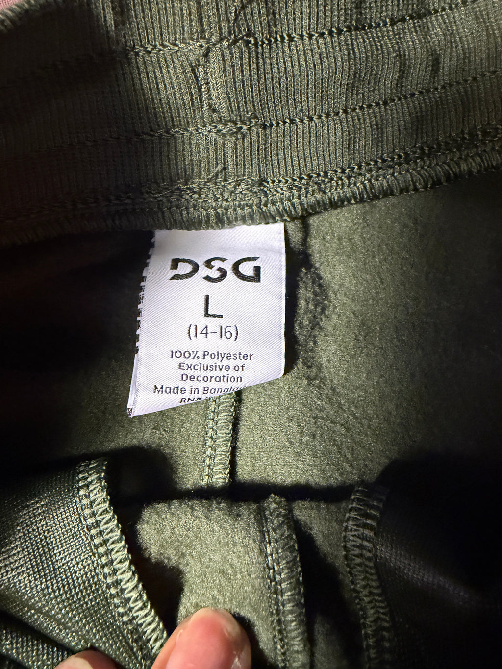 DSG Olive Green Zip-Pocket Jogger Pants – Size L (14-16)