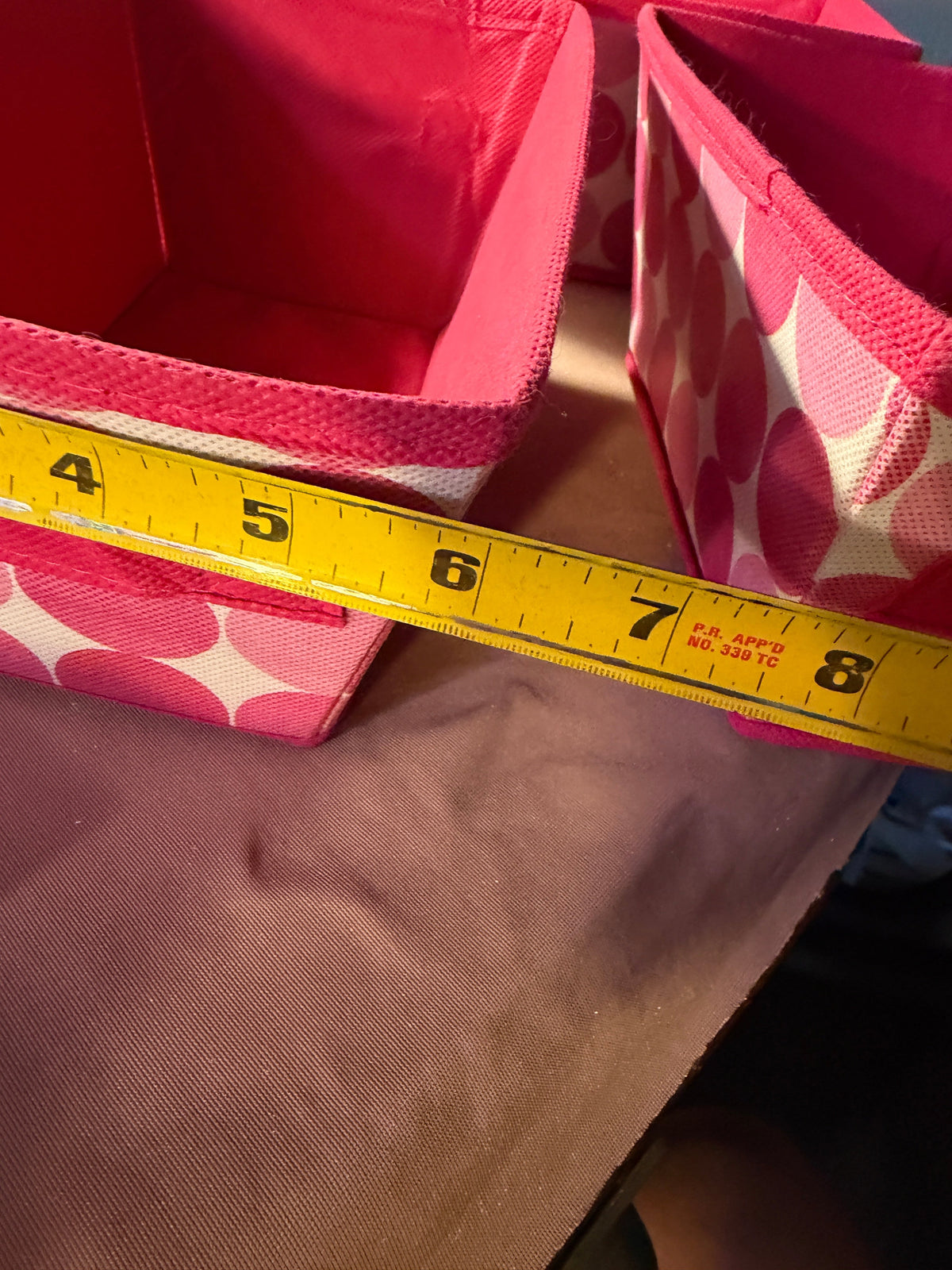 Pink Polka Dot Fabric Storage Bins — Set of 3, ~8"L x 6"W x 6"H