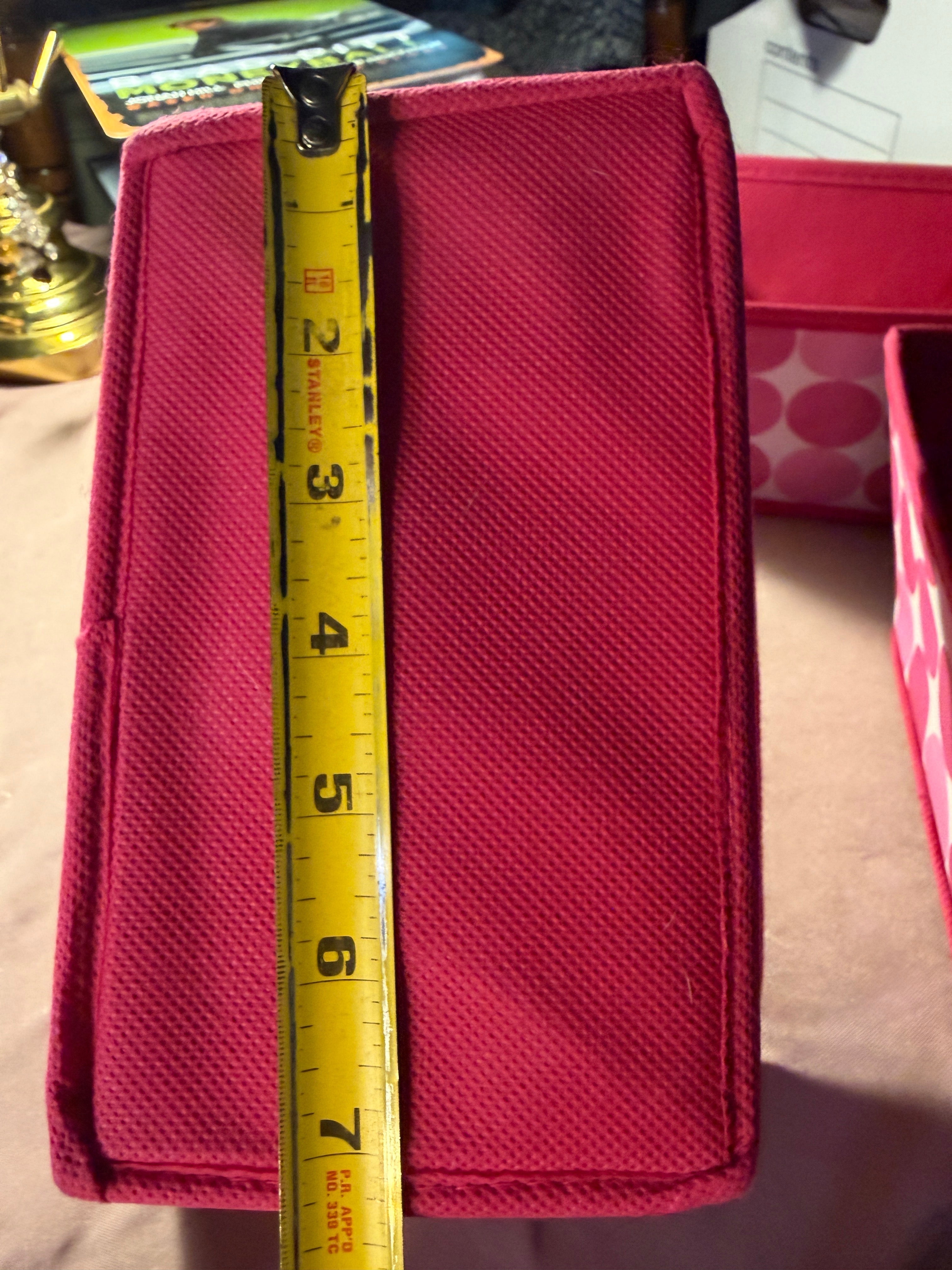 Pink Polka Dot Fabric Storage Bins — Set of 3, ~8"L x 6"W x 6"H