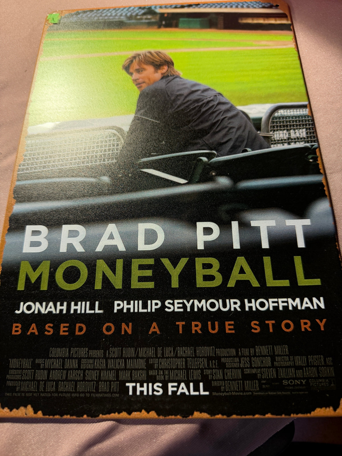 Moneyball Movie Poster Metal Tin Sign — Brad Pitt, ~8"W x 12"H