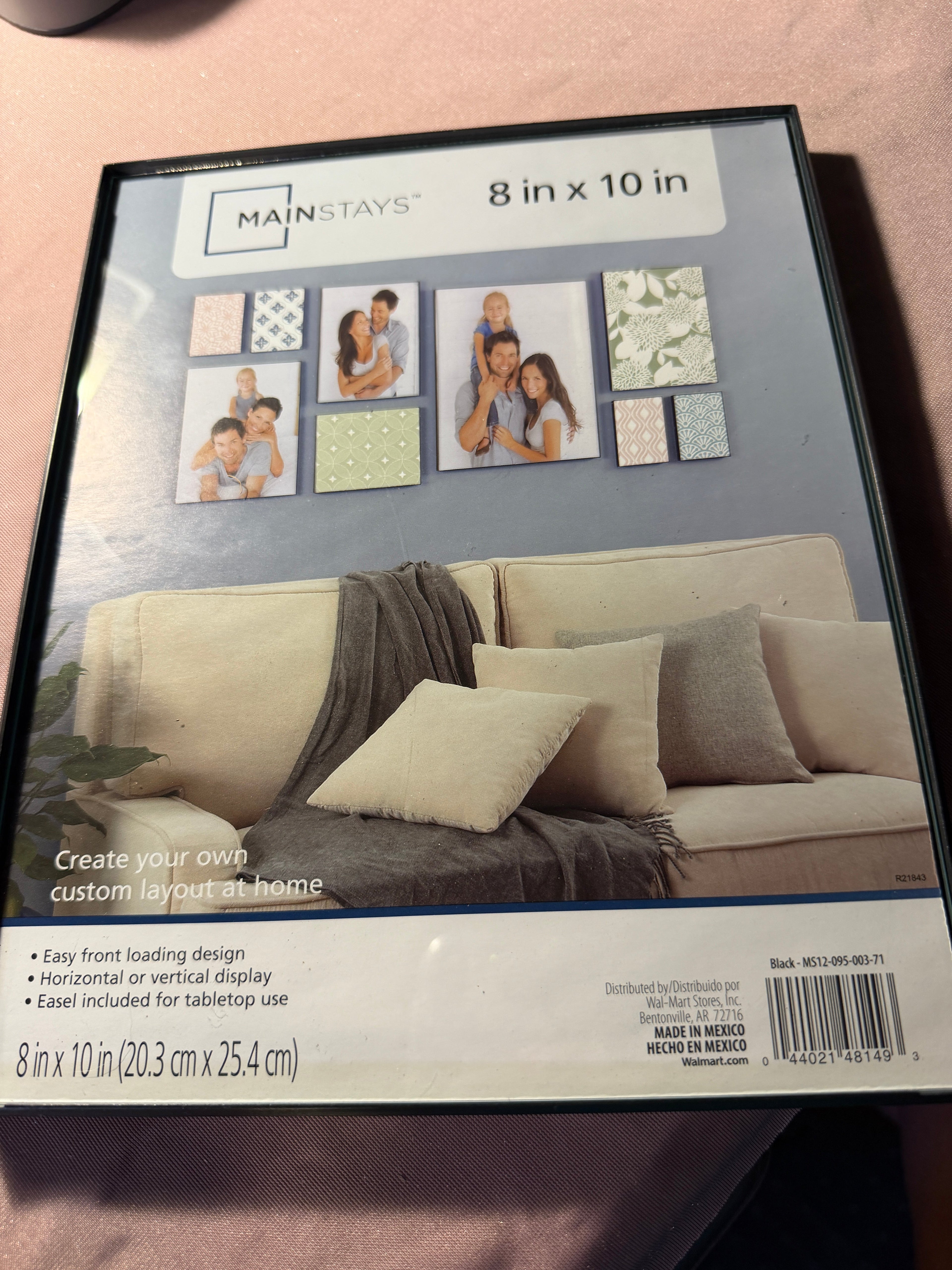 Mainstays 8x10 Black Picture Frame with Glass — Front Loading, Easel Included