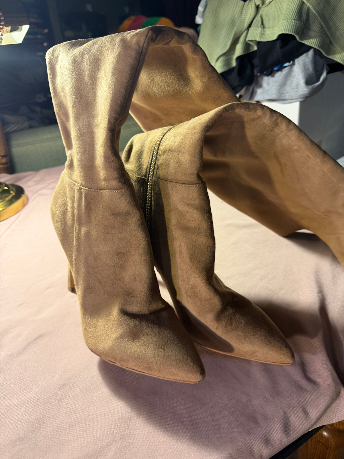 Taupe Suede Over-the-Knee Stiletto Boots Size 9