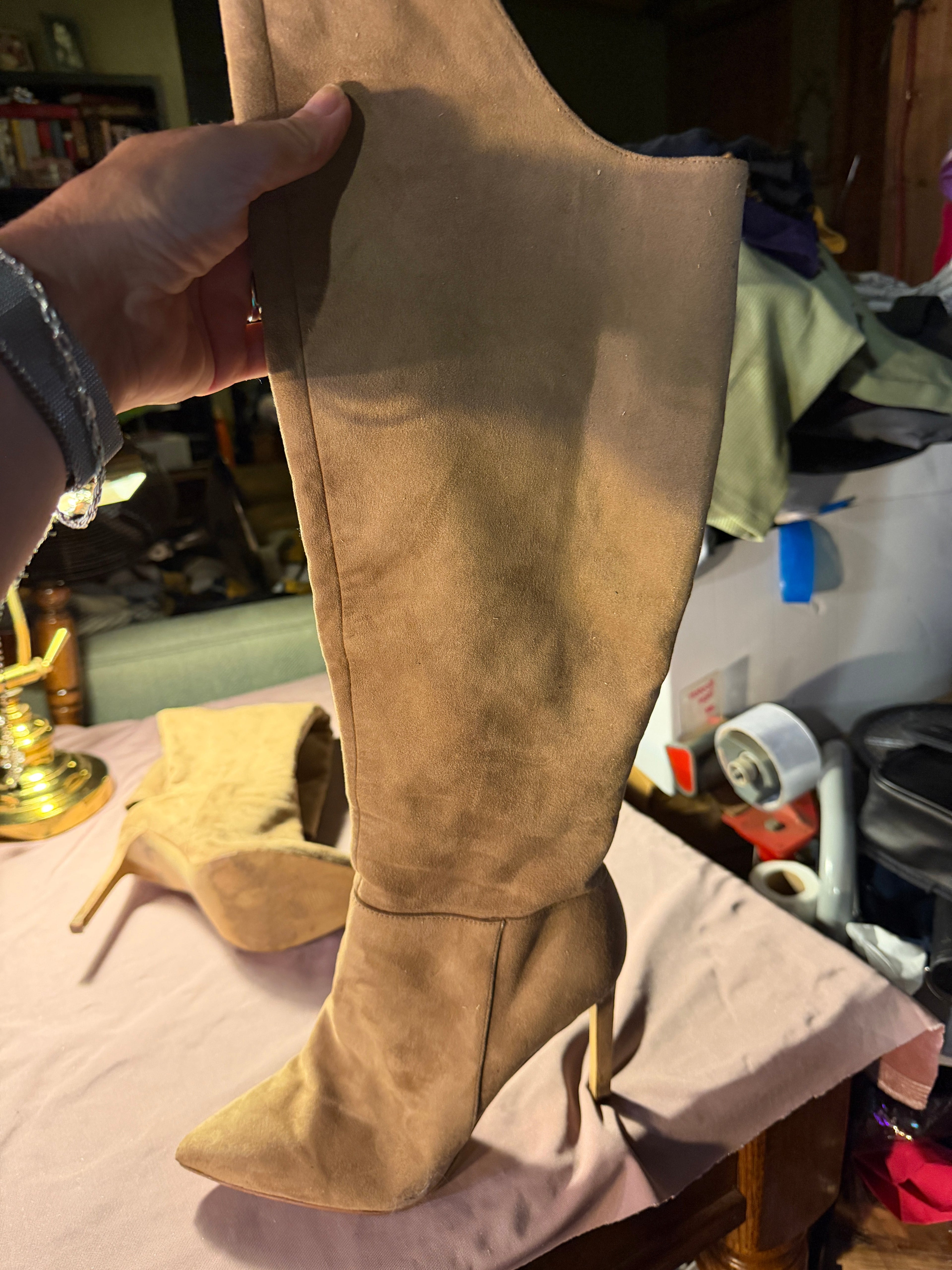 Taupe Suede Over-the-Knee Stiletto Boots Size 9