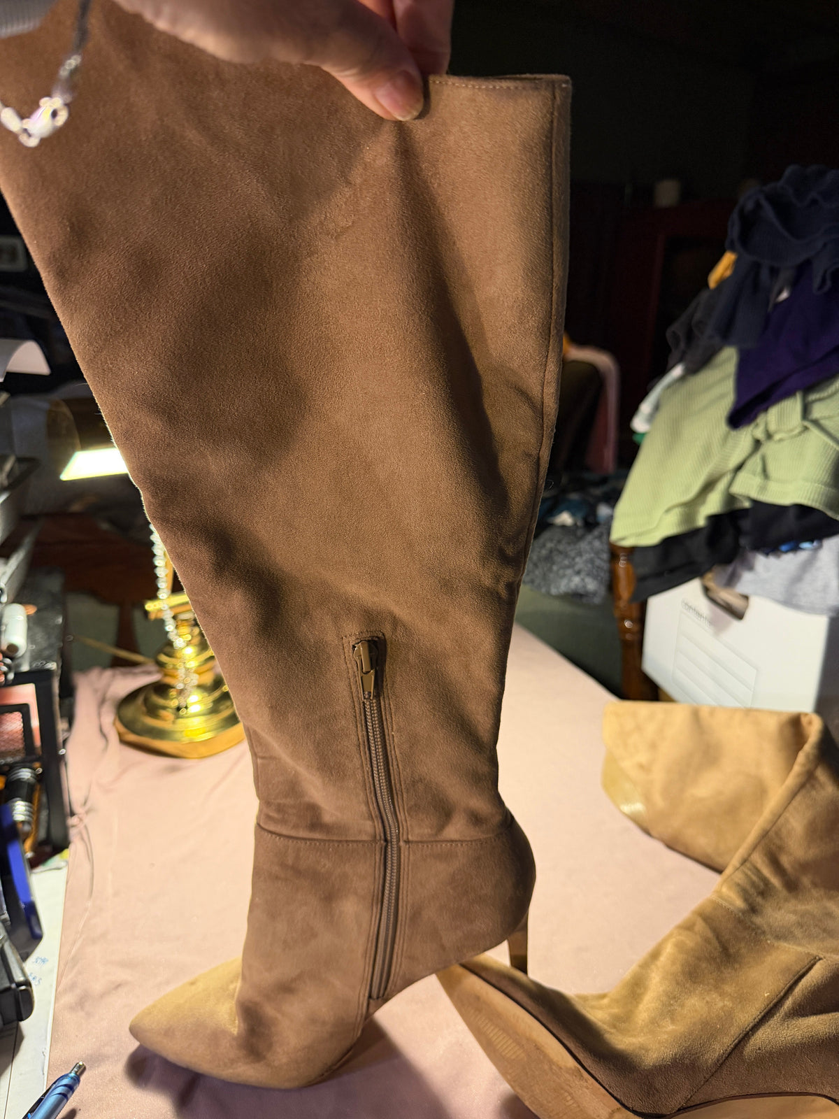 Taupe Suede Over-the-Knee Stiletto Boots Size 9