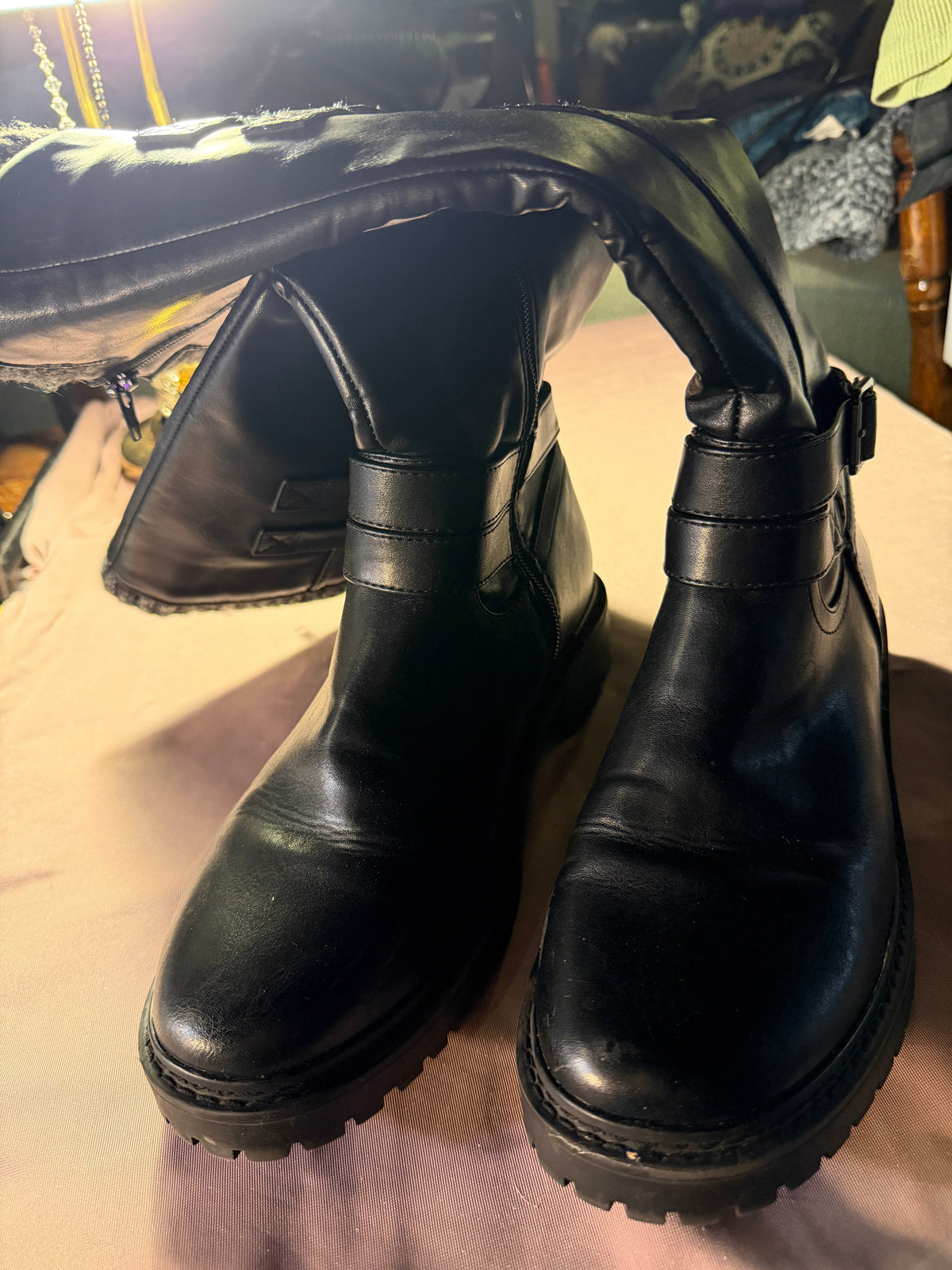 Noel Black Knee-High Moto Boots – Size 9 Brand new