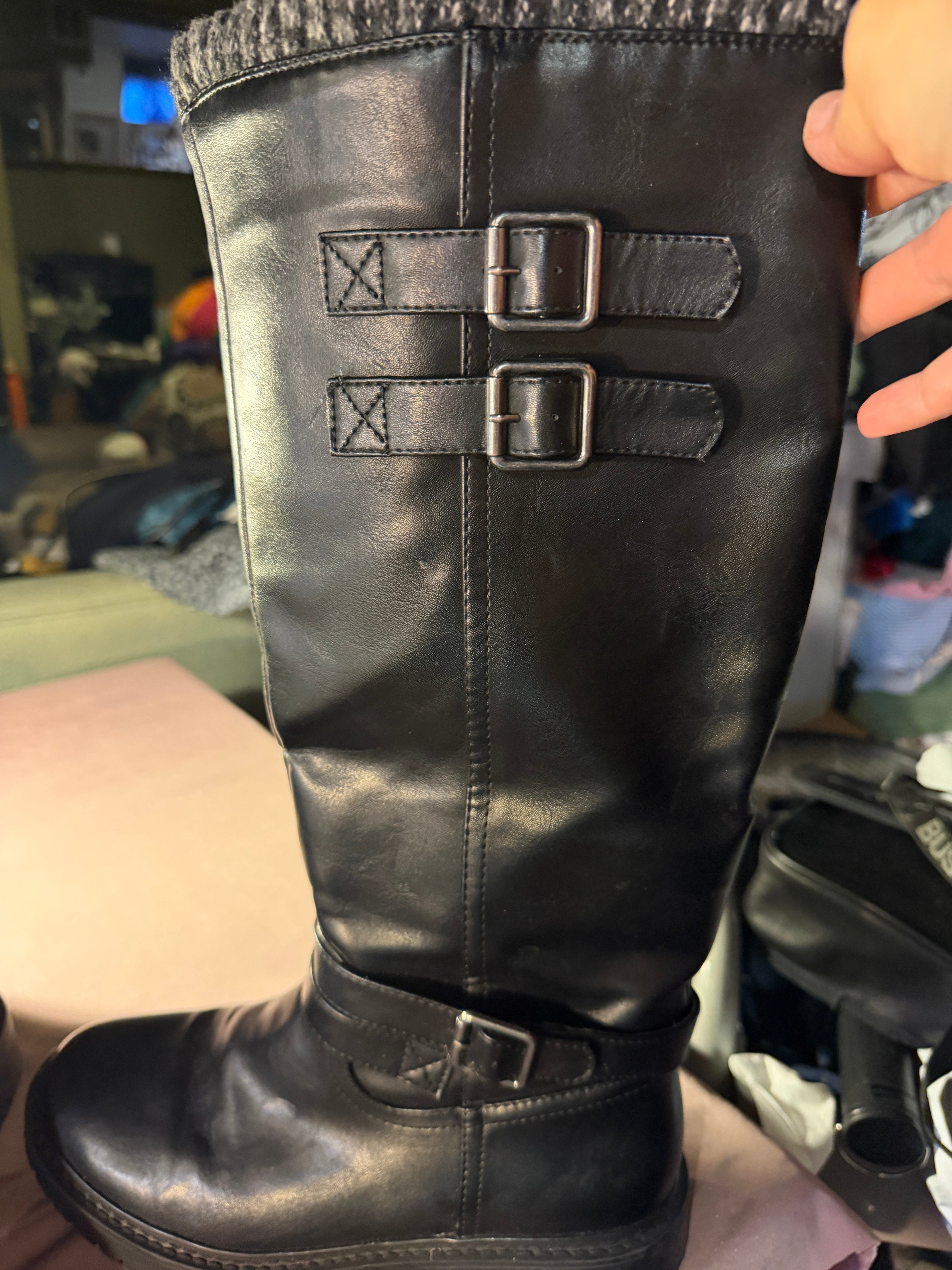 Noel Black Knee-High Moto Boots – Size 9 Brand new