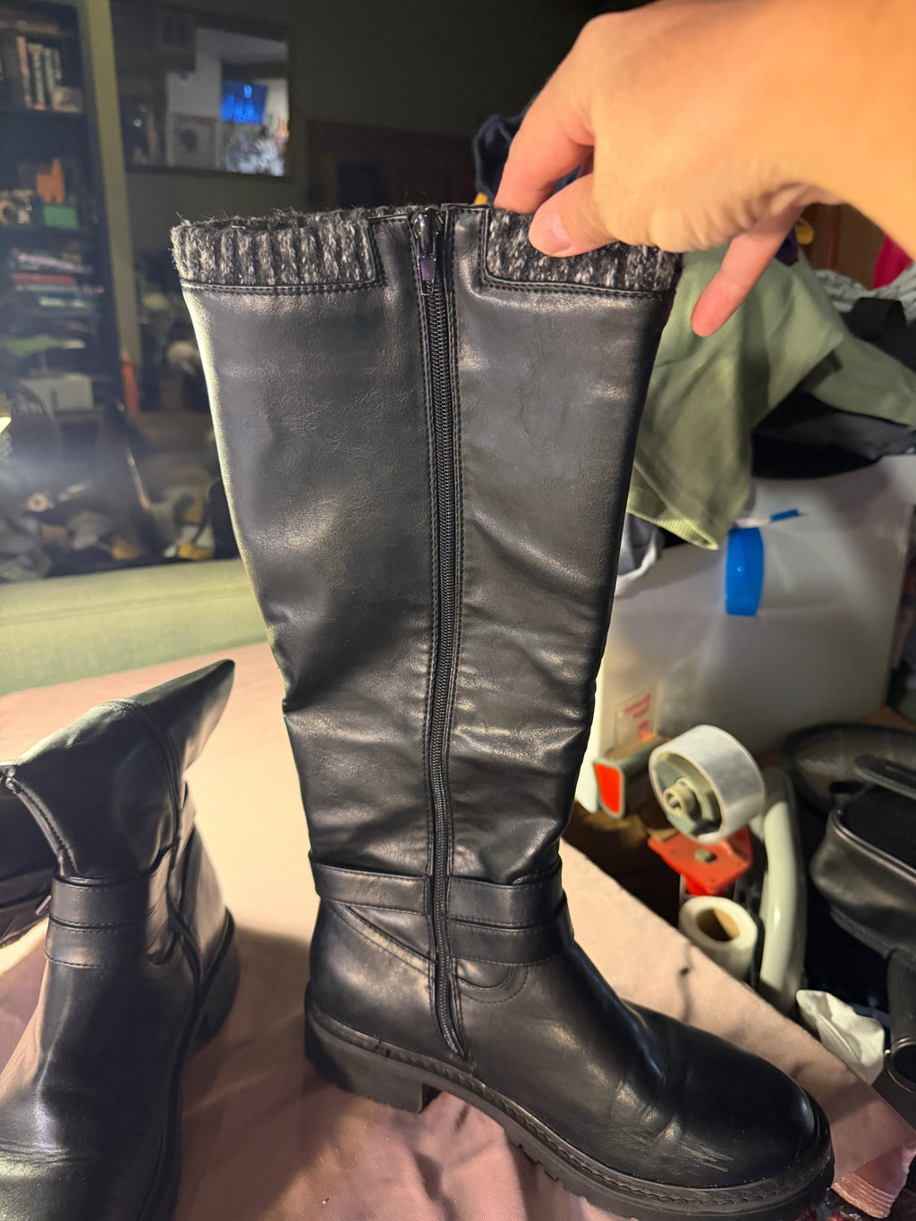 Noel Black Knee-High Moto Boots – Size 9 Brand new