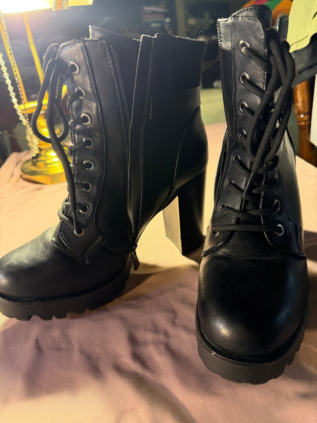 Dream Pairs Black Lace-Up Combat Heel Boots